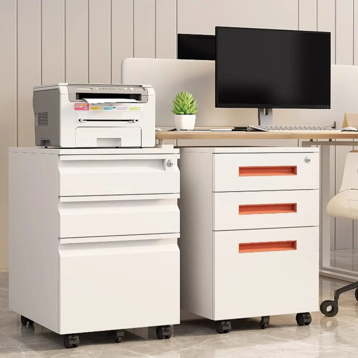 Small Soft Close Vertical Metal Cabinet with Wheels Image - 1