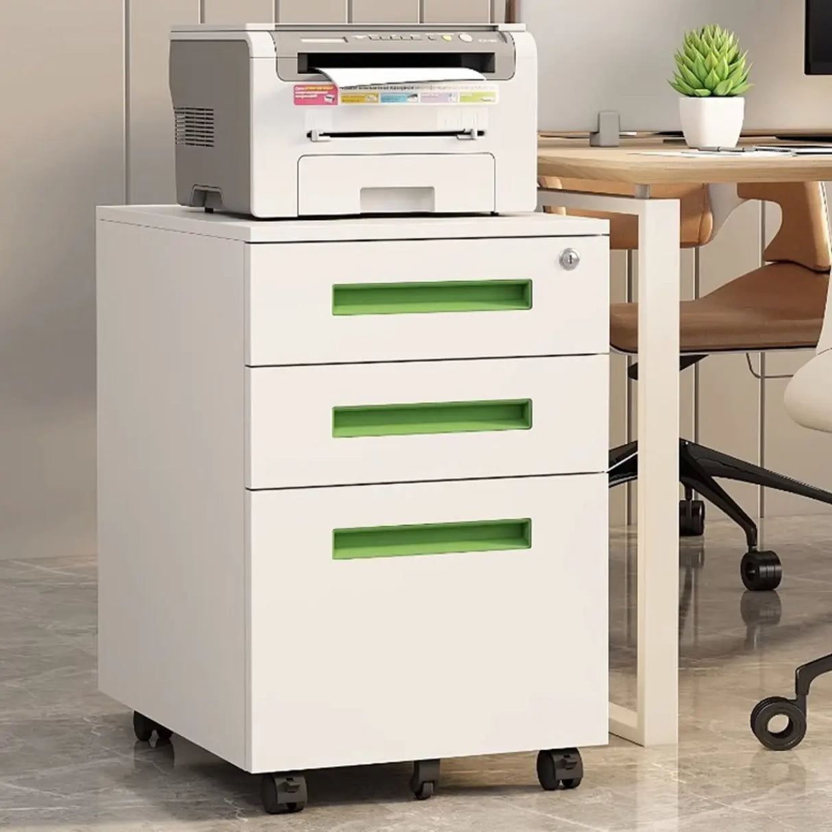 Small Soft Close Vertical Metal Cabinet with Wheels Image - 2