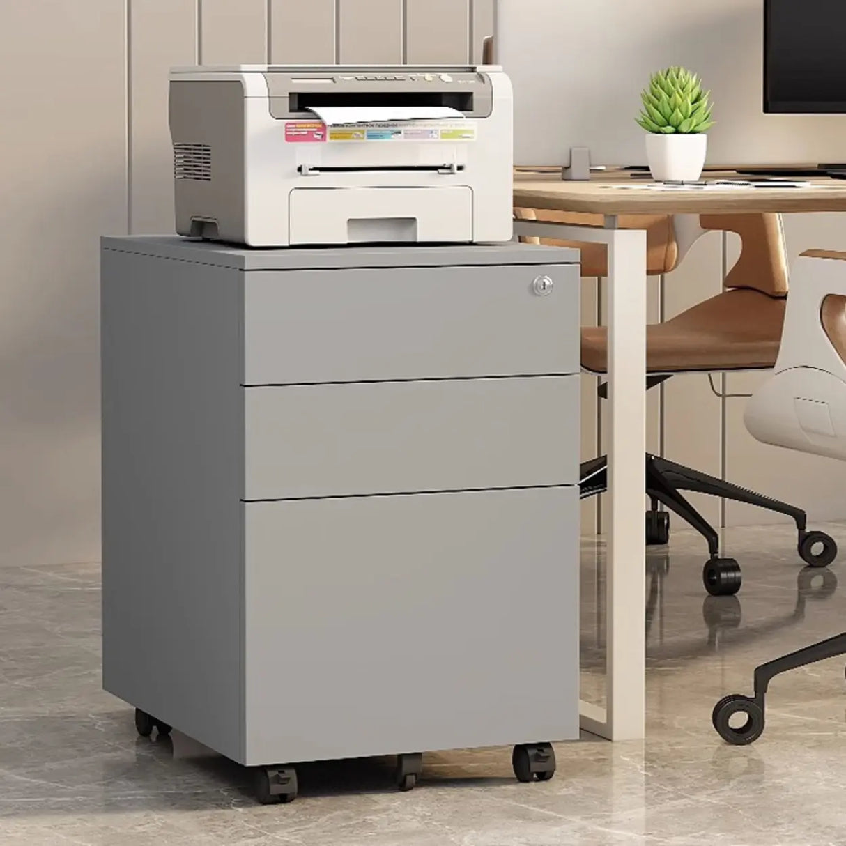 Small Soft Close Vertical Metal Cabinet with Wheels Image - 3