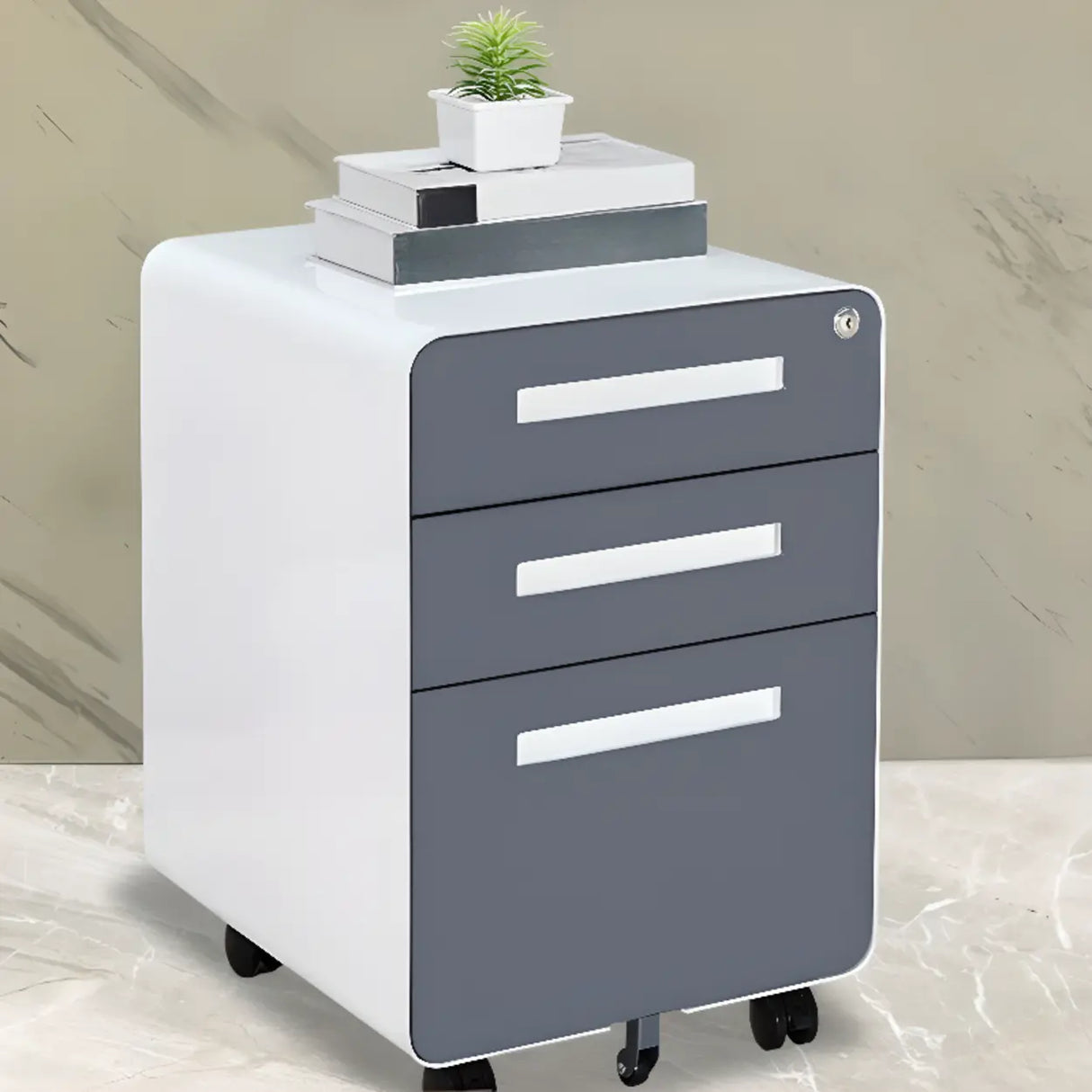 Small Steel Vertical Casters Secure Storage Filing Cabinet Image - 2