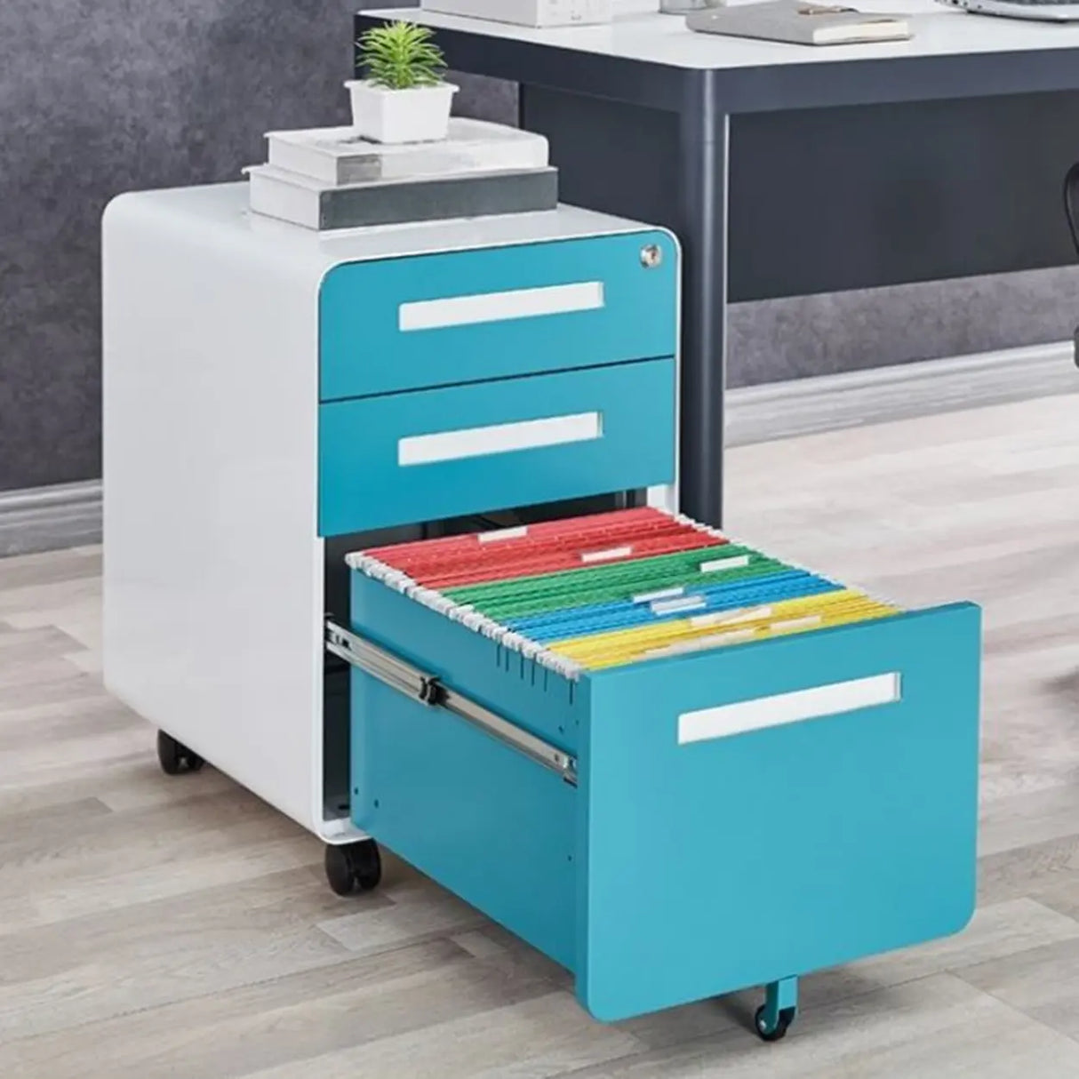 Small Steel Vertical Casters Secure Storage Filing Cabinet Image - 3