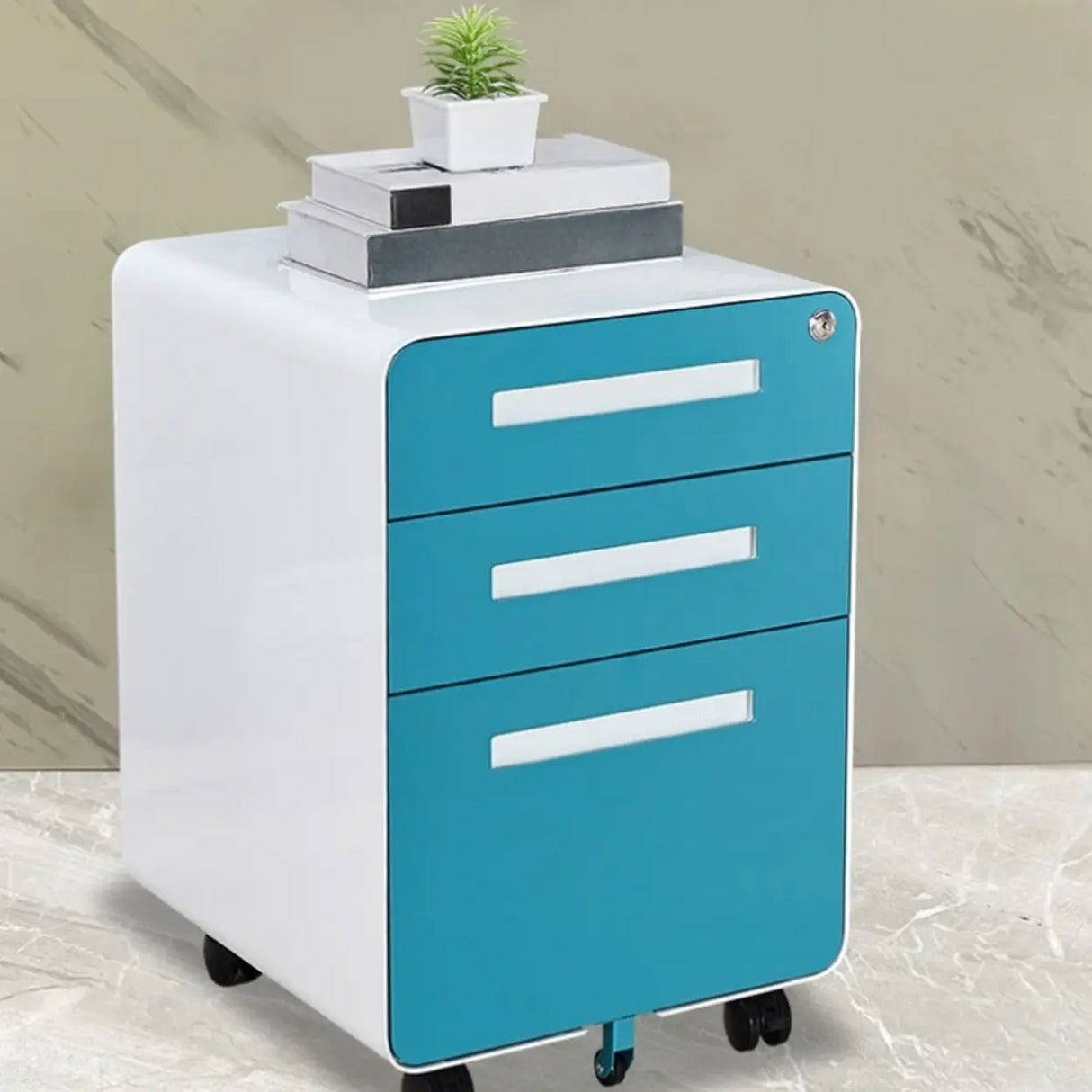 Small Steel Vertical Casters Secure Storage Filing Cabinet Image - 6