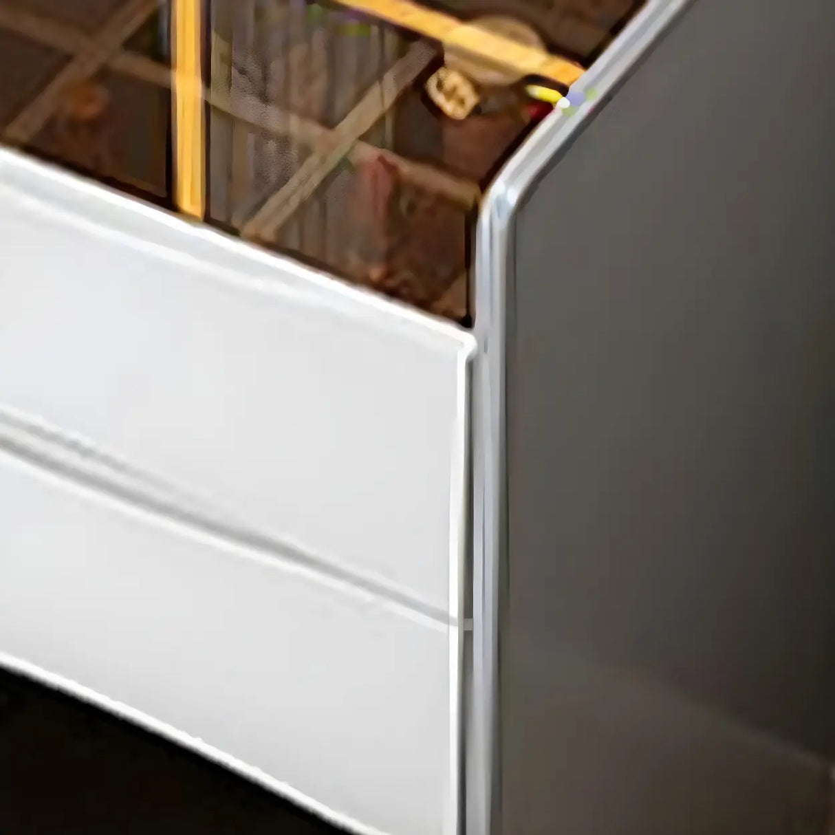 Small White Glass Top Wood Makeup Vanity with Drawers Image - 11
