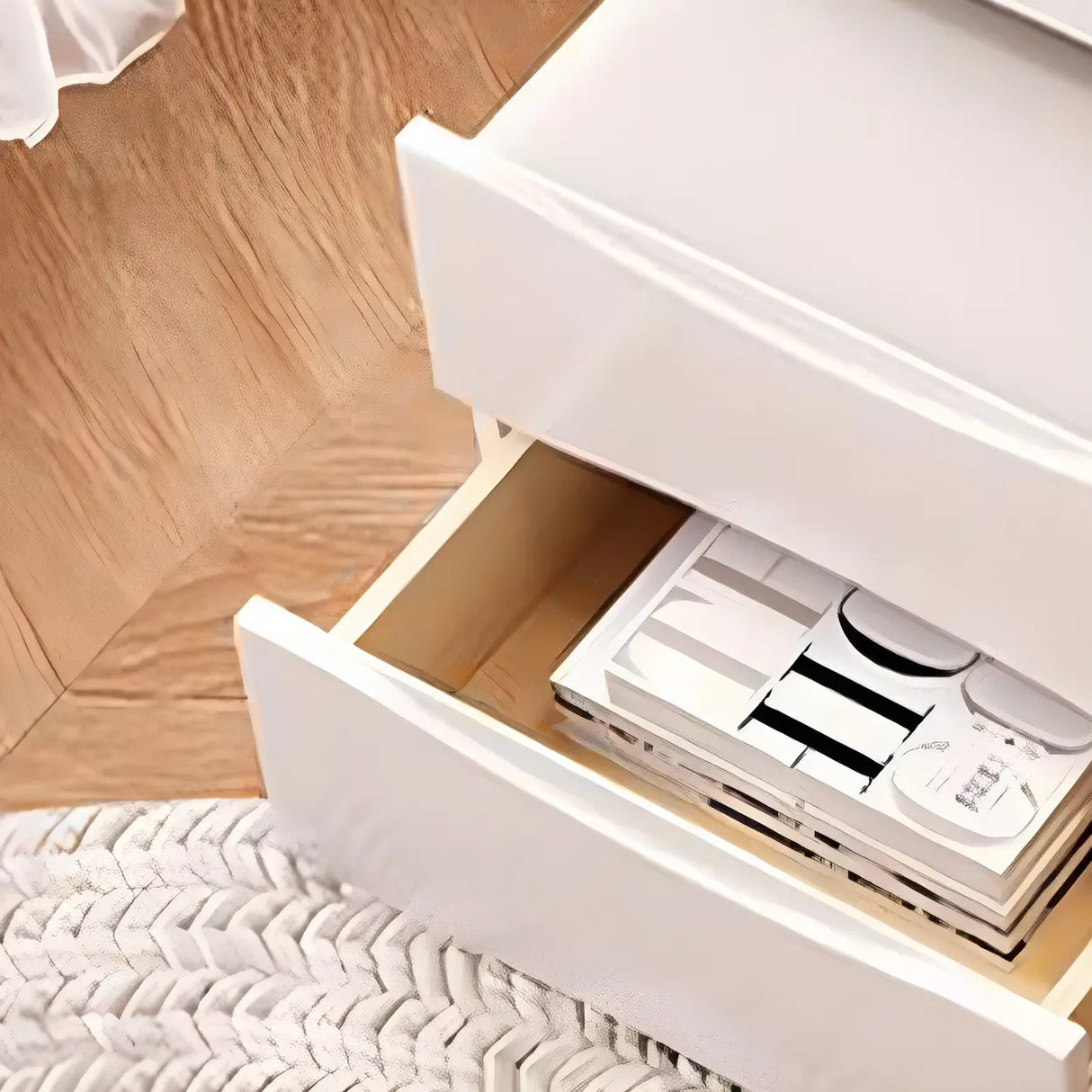 Small White Glass Top Wood Makeup Vanity with Drawers Image - 13