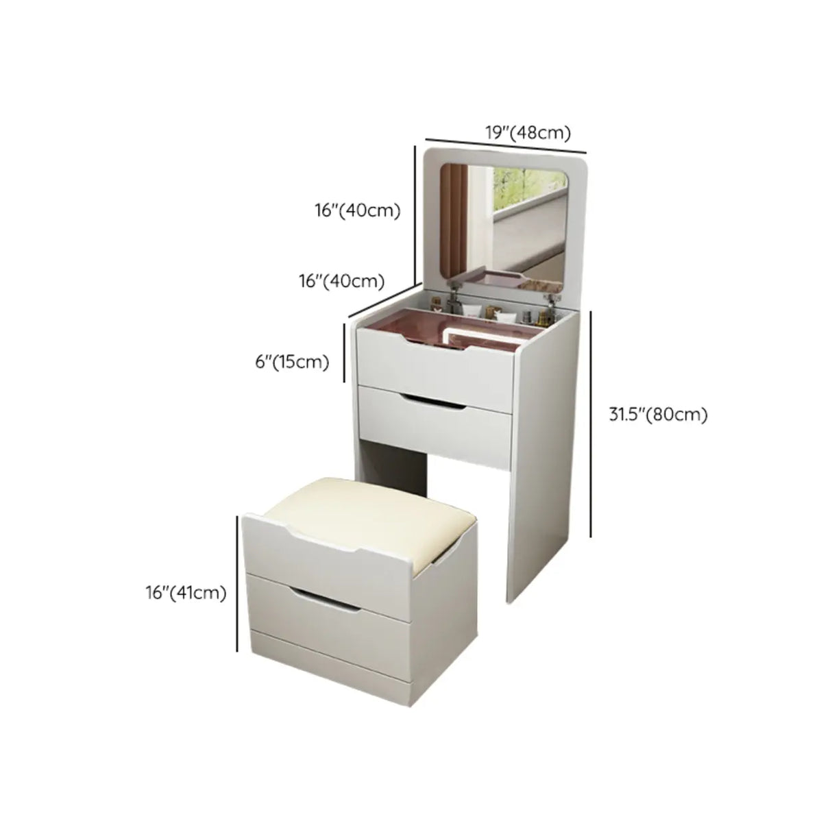 Small White Wood Makeup Vanity with Mirror and Drawers Image - 10