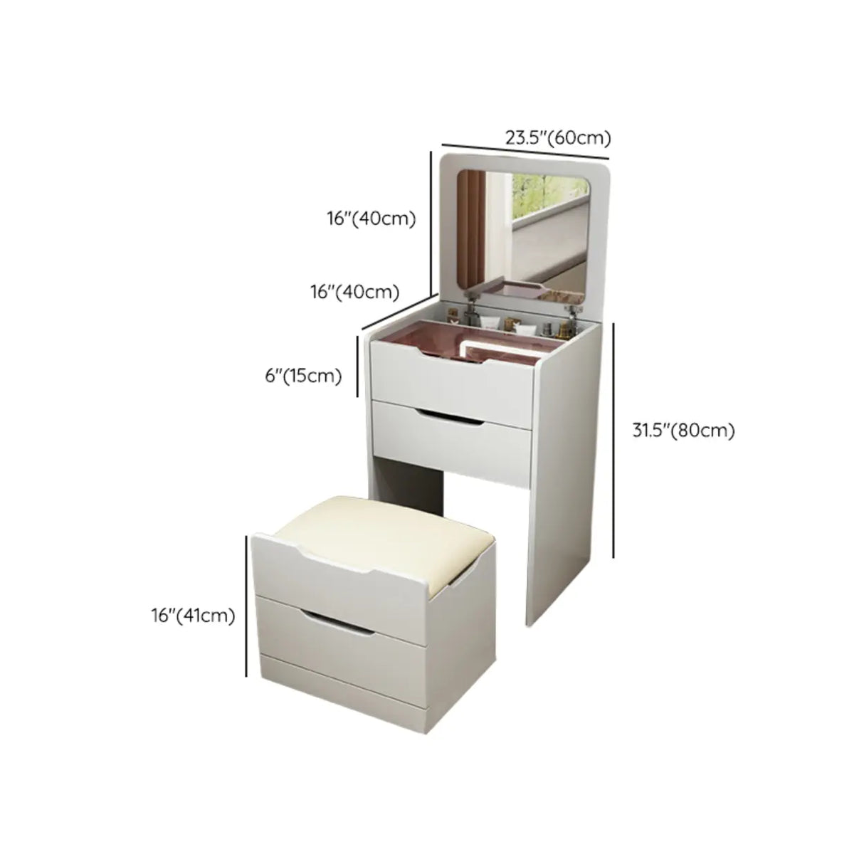 Small White Wood Makeup Vanity with Mirror and Drawers Image - 11