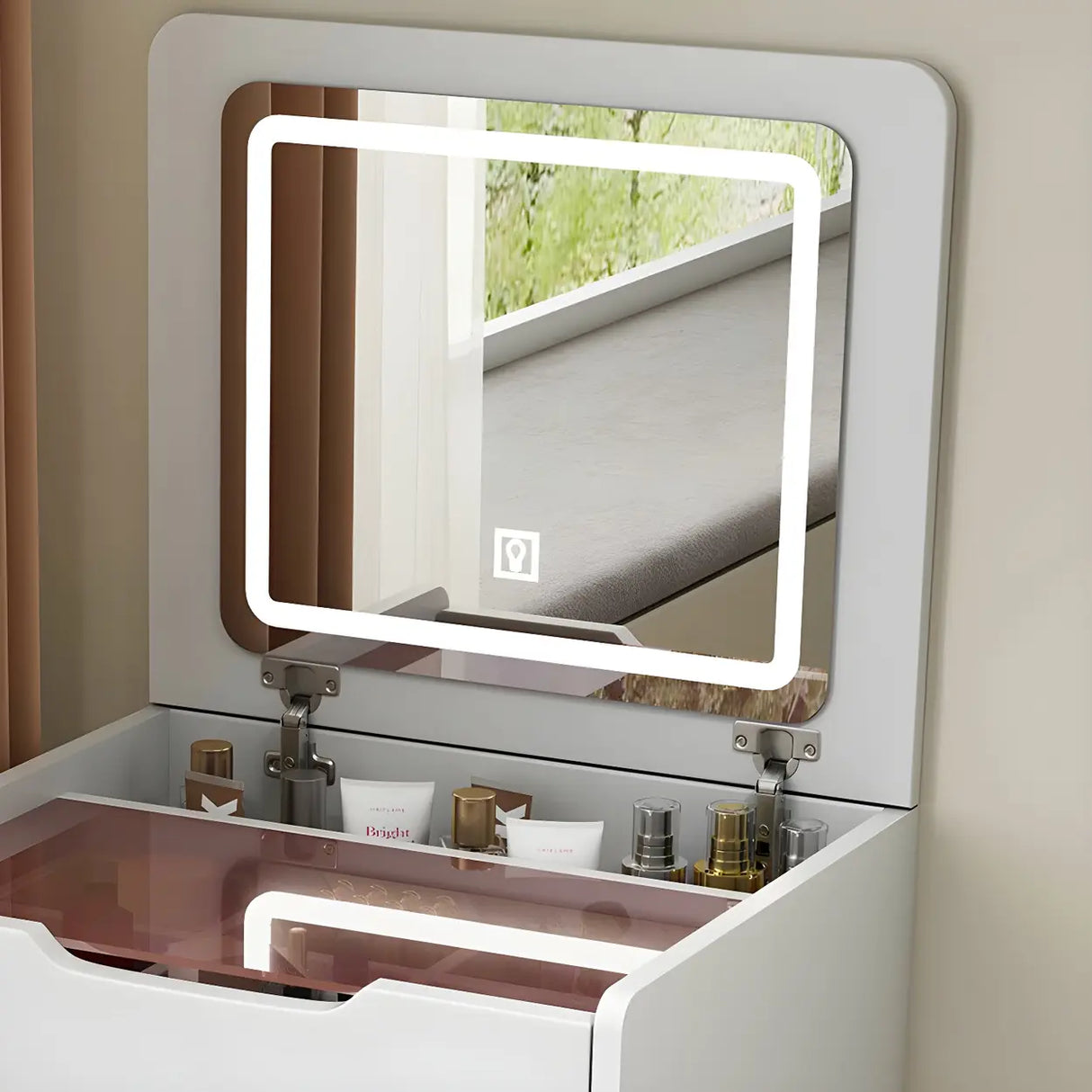 Small White Wood Makeup Vanity with Mirror and Drawers Image - 5