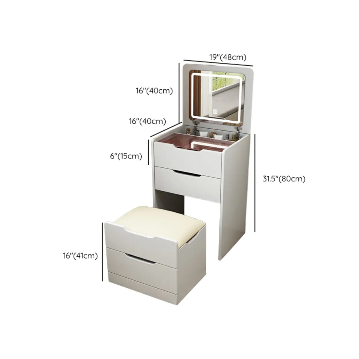 Small White Wood Makeup Vanity with Mirror and Drawers