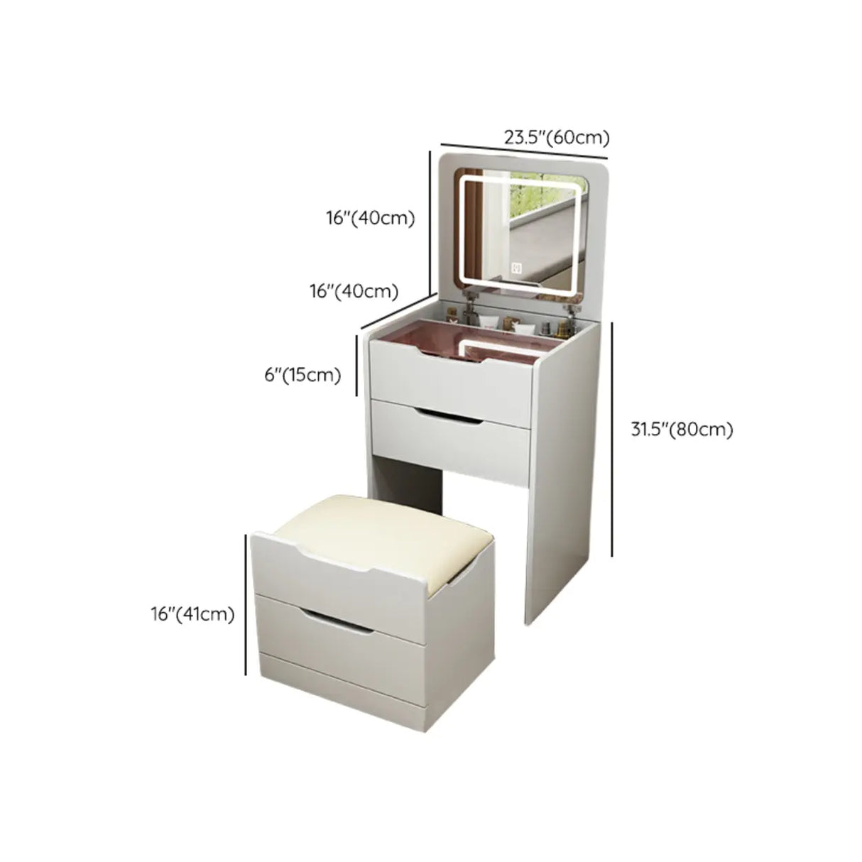 Small White Wood Makeup Vanity with Mirror and Drawers Image - 9