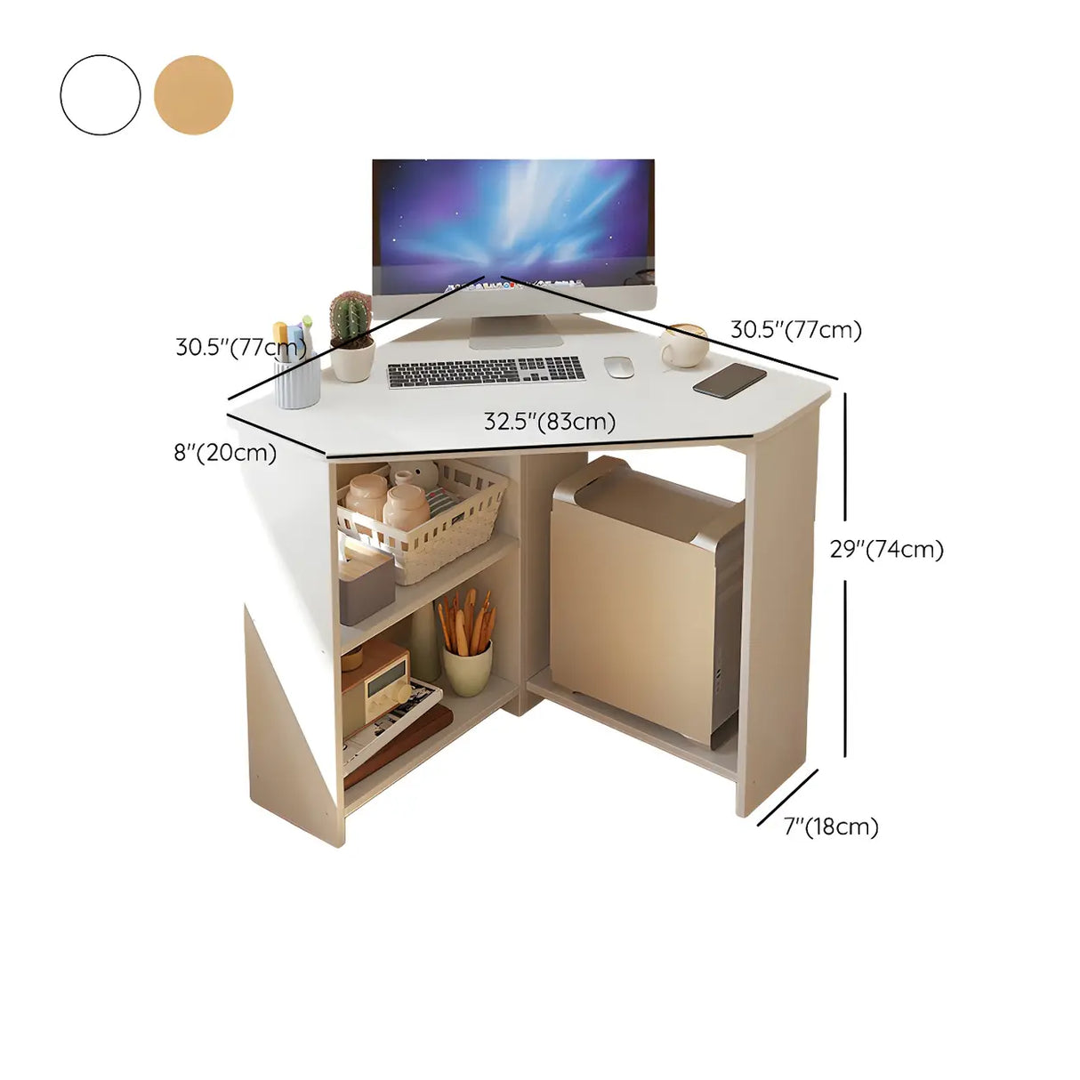 Small Wood Corner Computer Desk with Exterior Shelf Image - 12