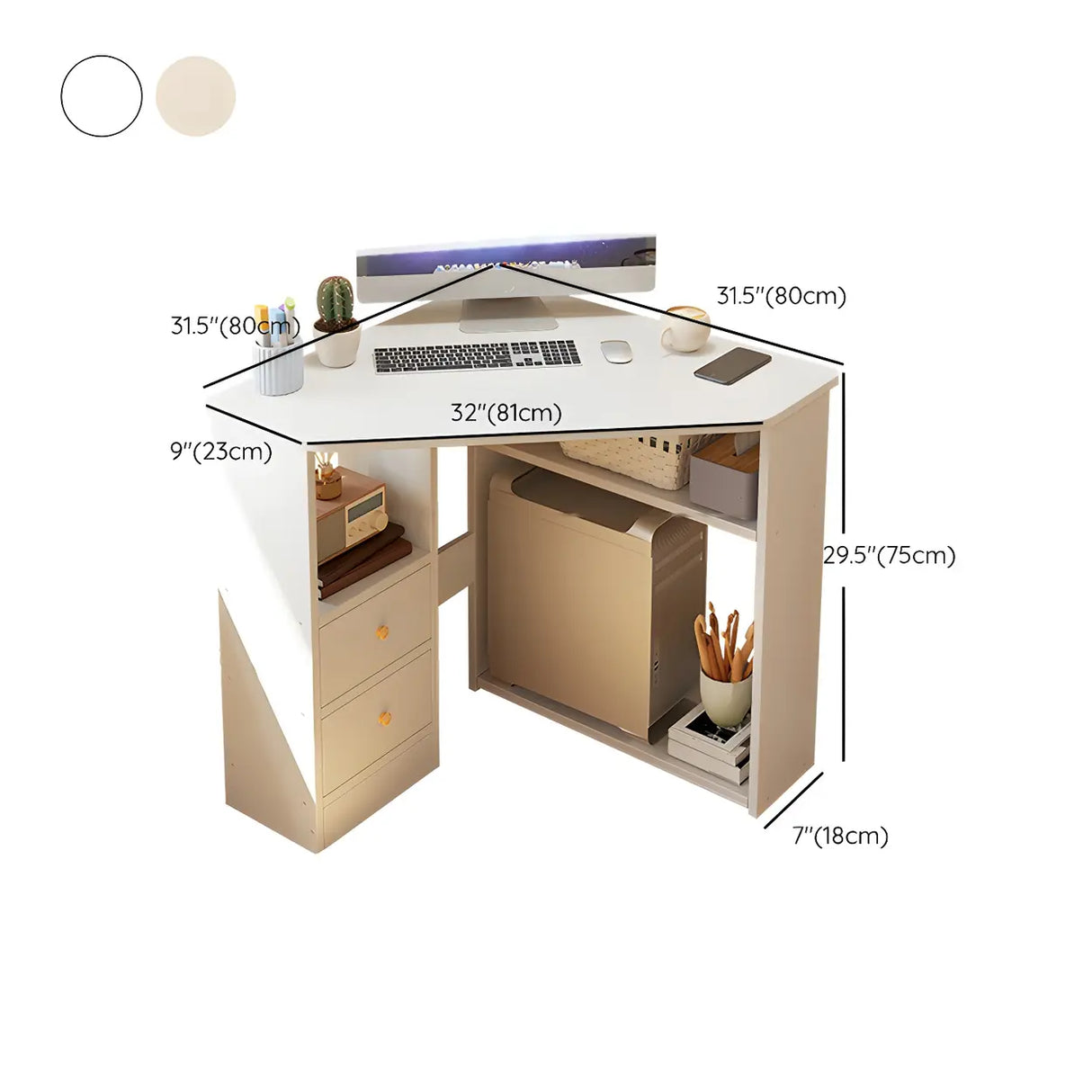 Small Wood Corner Computer Desk with Exterior Shelf Image - 13