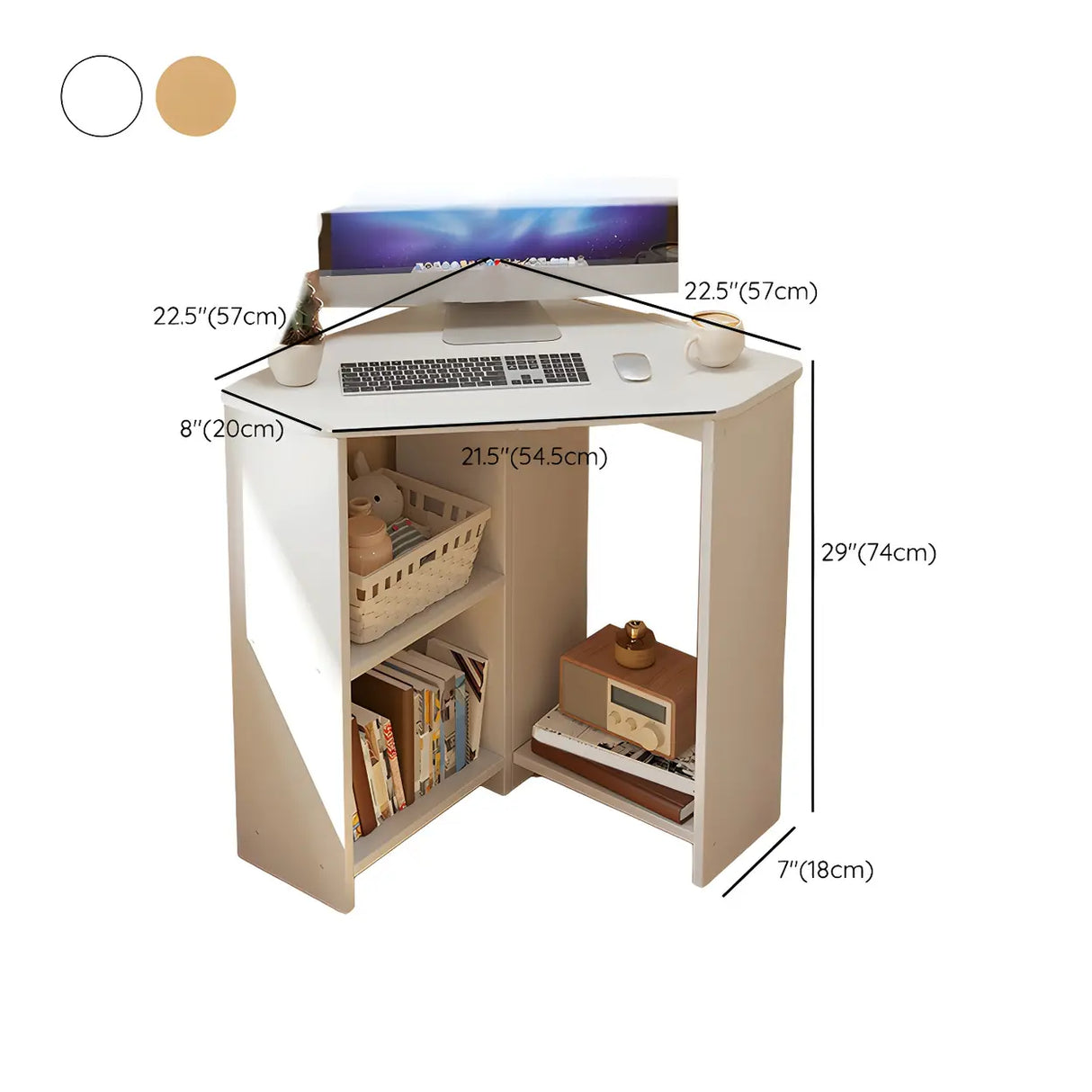 Small Wood Corner Computer Desk with Exterior Shelf Image - 14