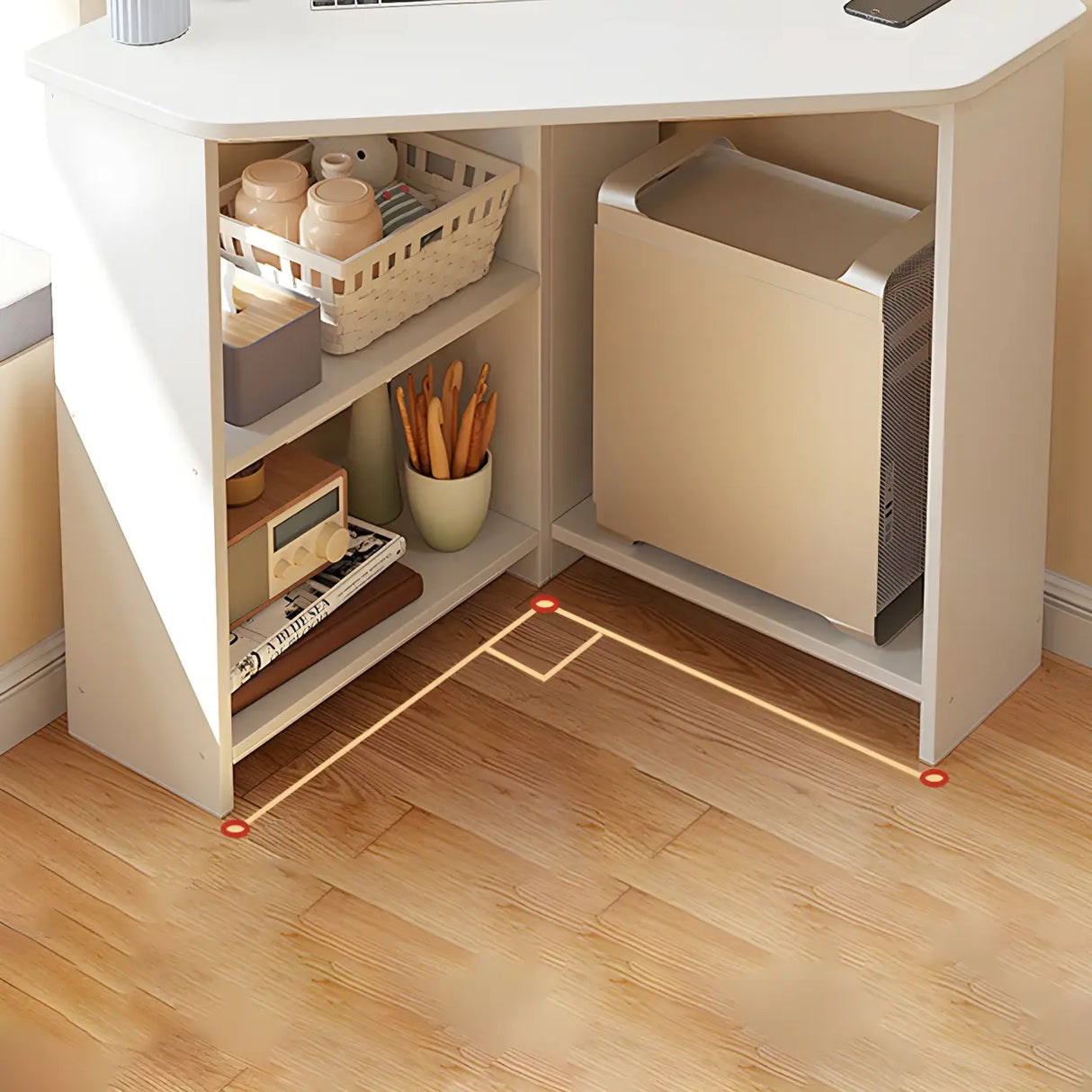 Small Wood Corner Computer Desk with Exterior Shelf Image - 7