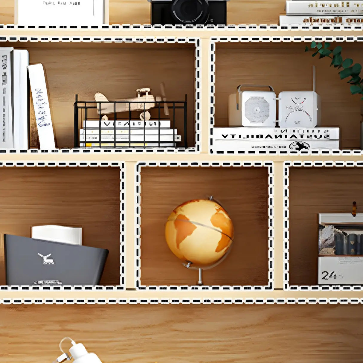 Small Wood H-Shape Base Credenza Desk with Hutch Image - 10