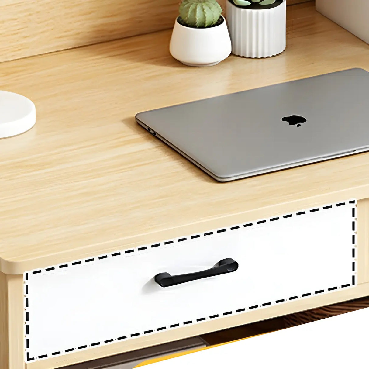 Small Wood H-Shape Base Credenza Desk with Hutch Image - 5