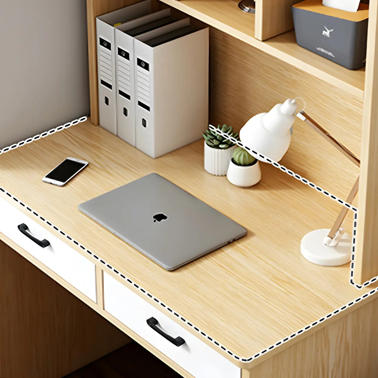 Small Wood H-Shape Base Credenza Desk with Hutch Image - 6