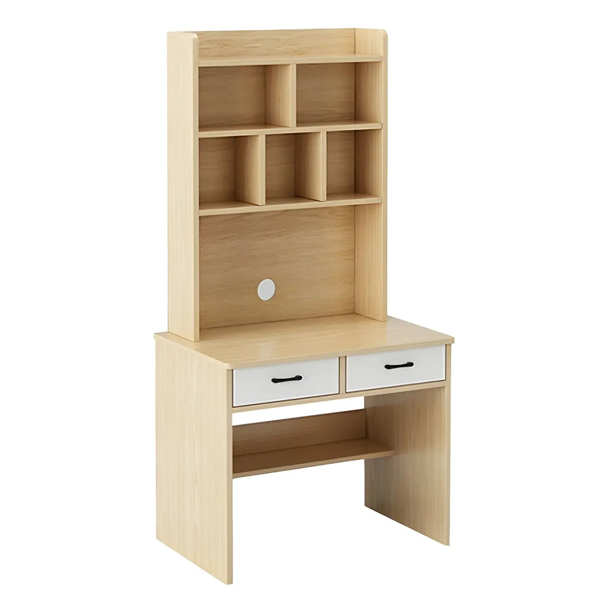 Small Wood H-Shape Base Credenza Desk with Hutch Image - 7