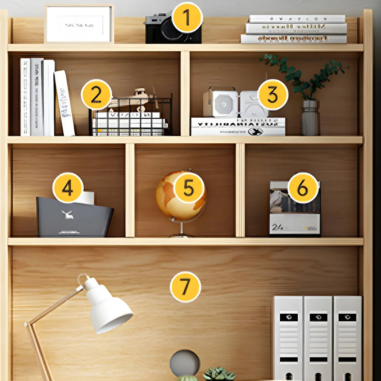 Small Wood H-Shape Base Credenza Desk with Hutch Image - 8