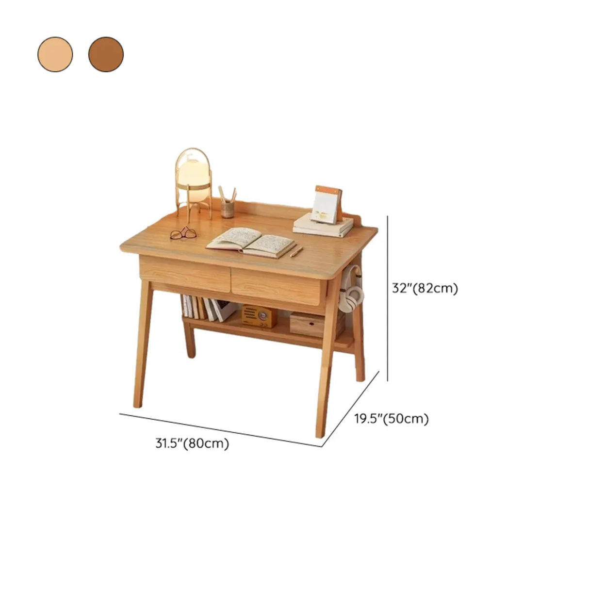 Small Wood Writing Desk with Drawers and Exterior Shelf Image - 23