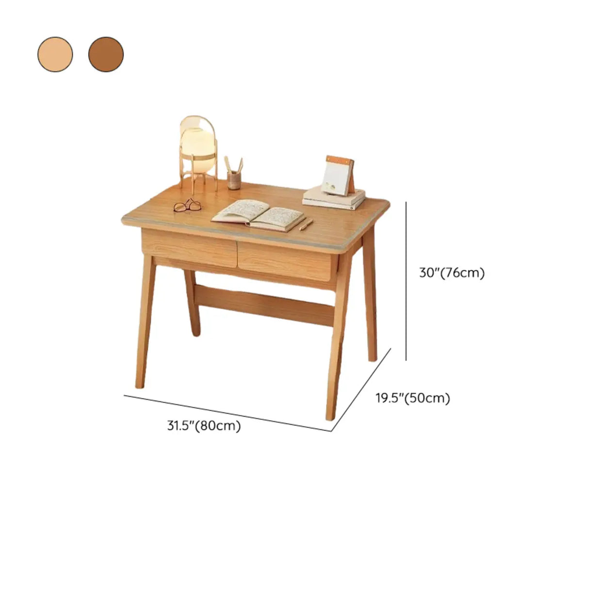 Small Wood Writing Desk with Drawers and Exterior Shelf Image - 24