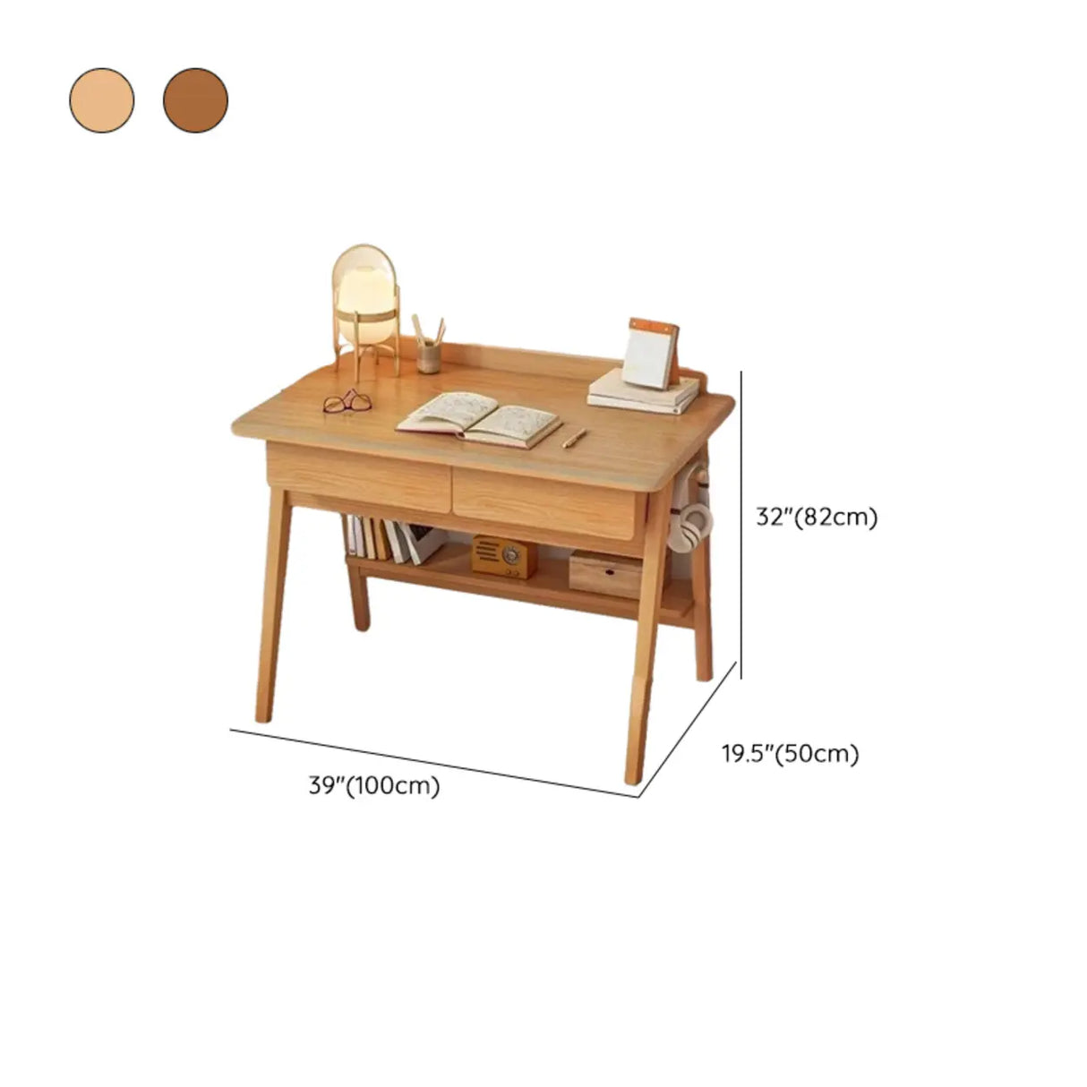 Small Wood Writing Desk with Drawers and Exterior Shelf Image - 27