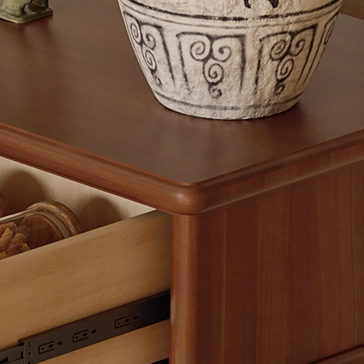 Soft Close Wooden Rectangular Brown Storage Console Table Image - 6