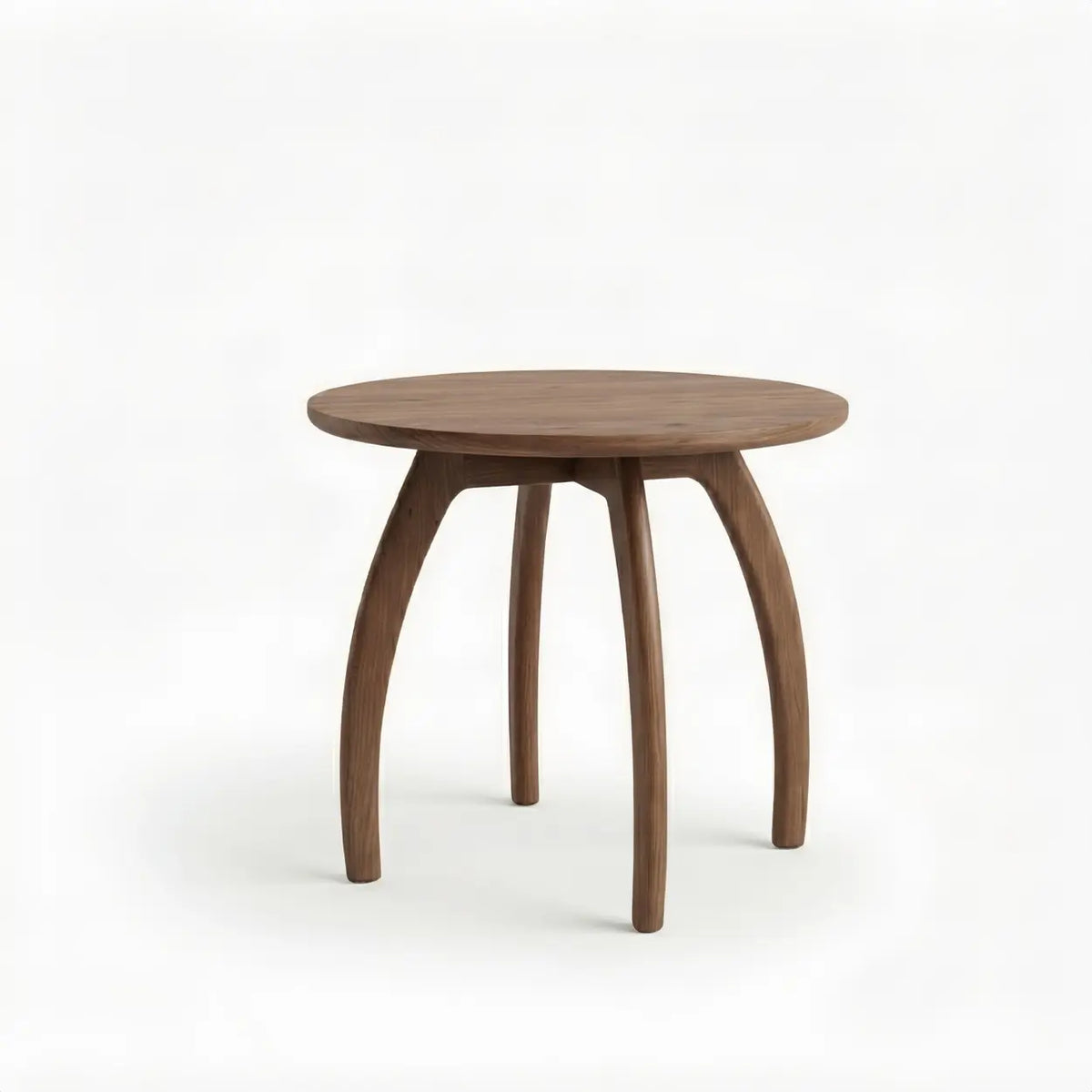 Walnut 19.6"W x 19.6"D x 19.6"H Solid Ash Wood Round Side Table with Curved Legs Image - 2