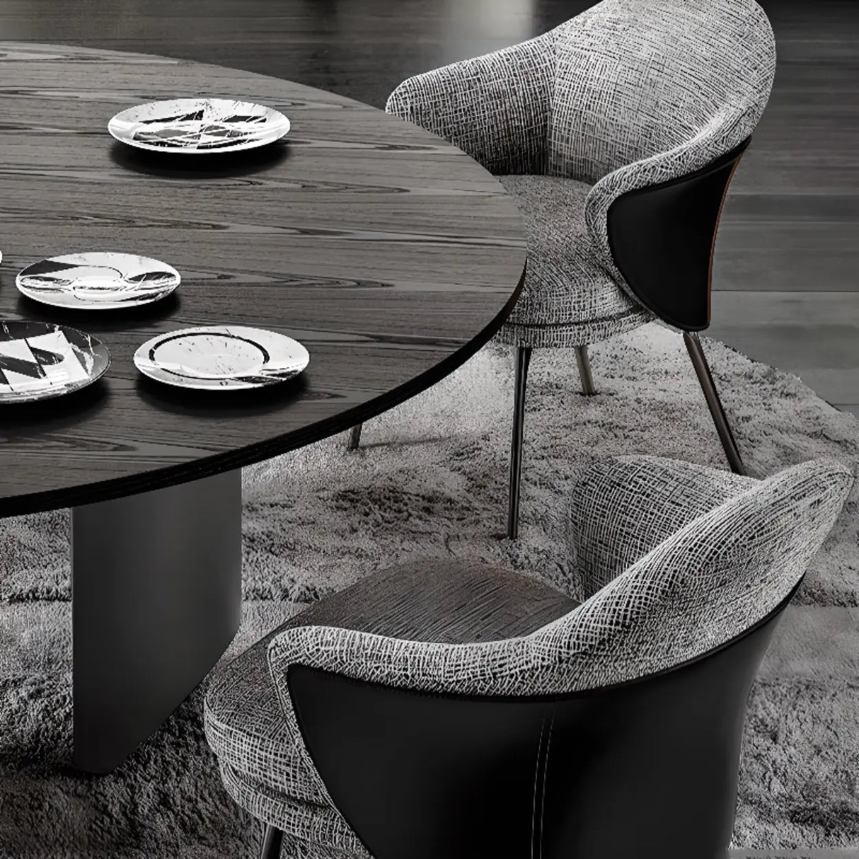 Solid Back Cotton Arm Metal Dining Chair Gray- Black Image - 13