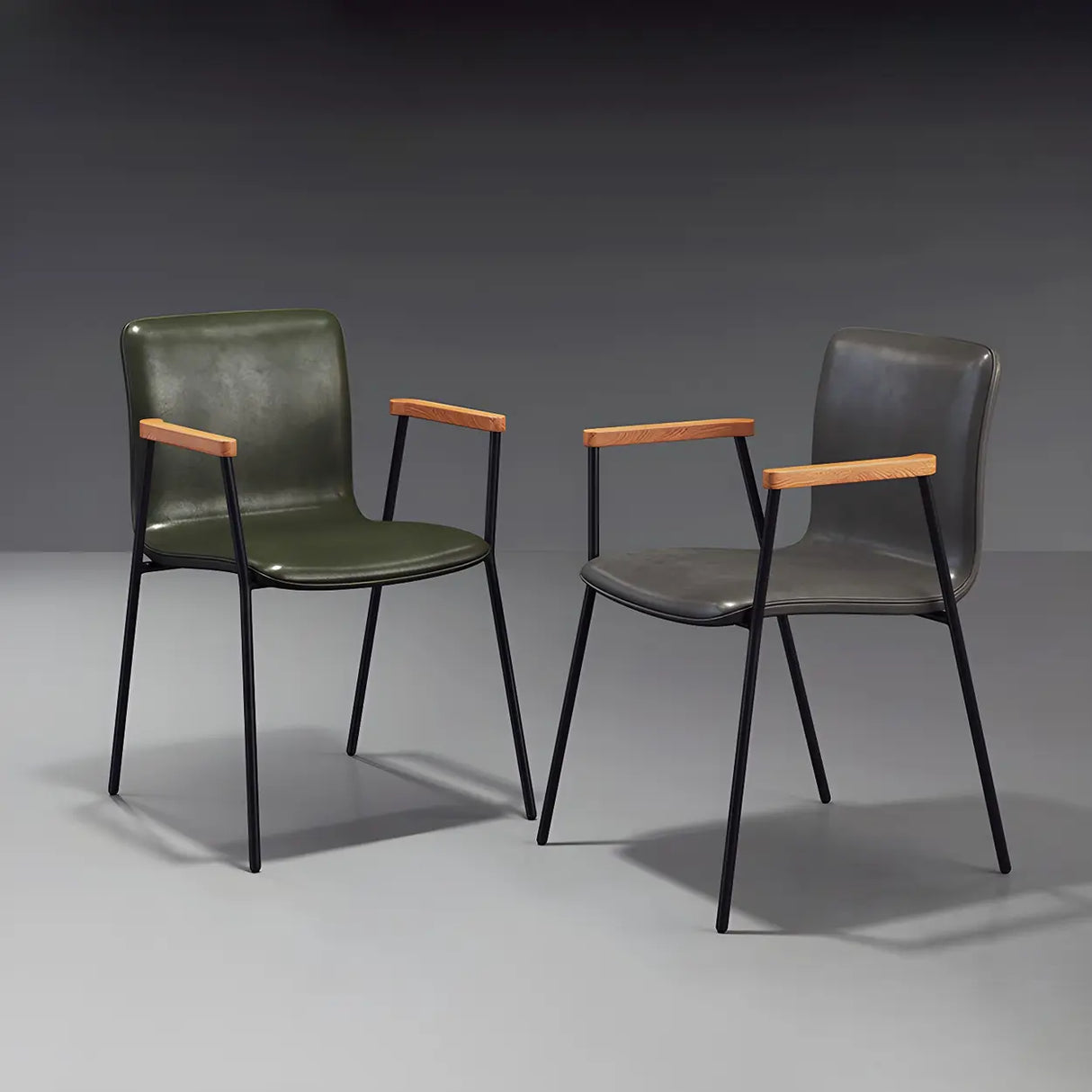 Solid Back Leather Upholstered Armrest Dining Chair Image - 1