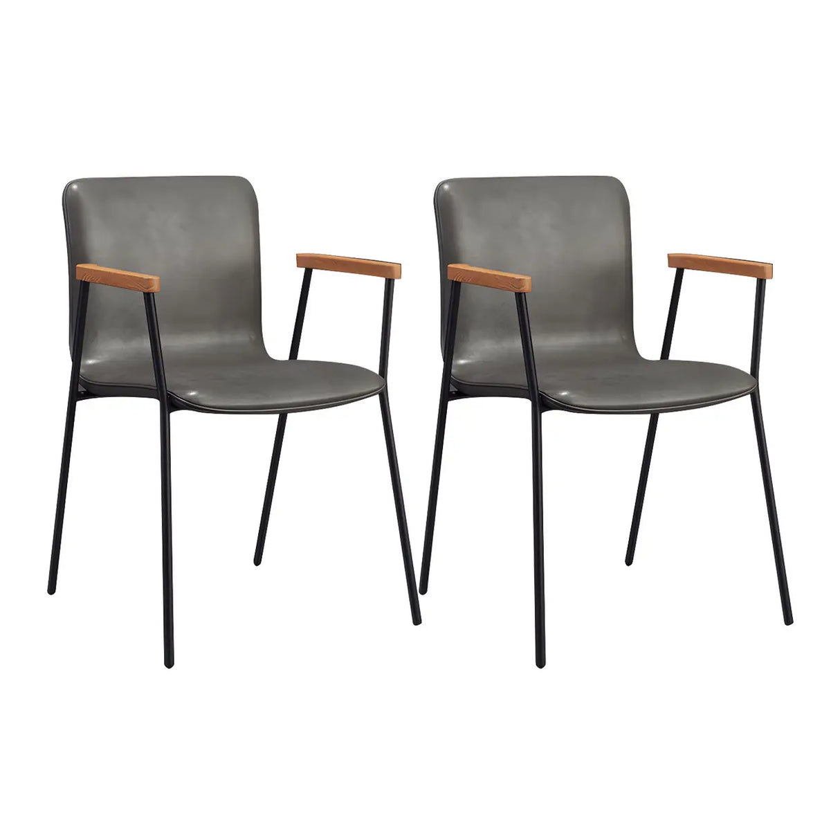 Solid Back Leather Upholstered Armrest Dining Chair Image - 10