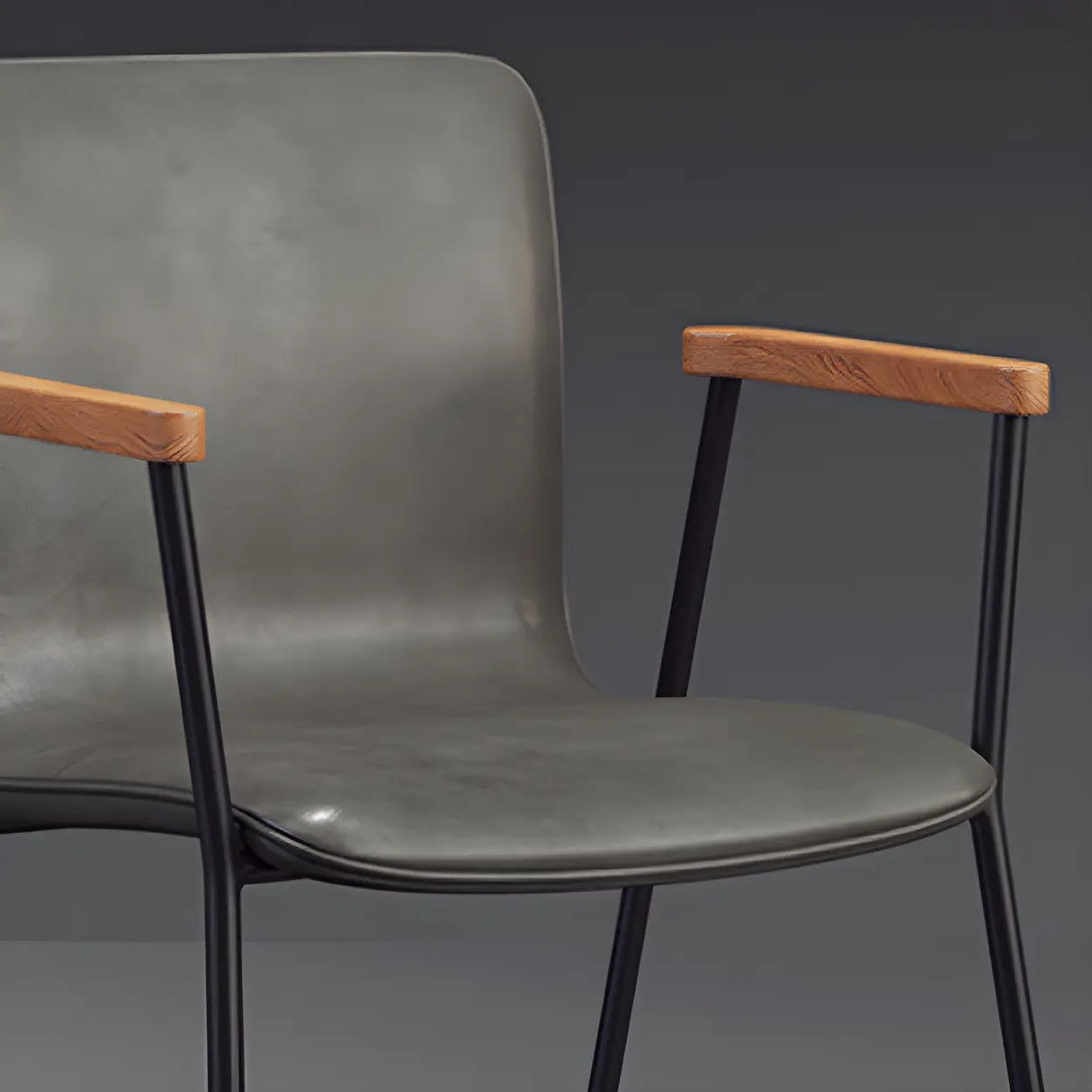 Solid Back Leather Upholstered Armrest Dining Chair Image - 11