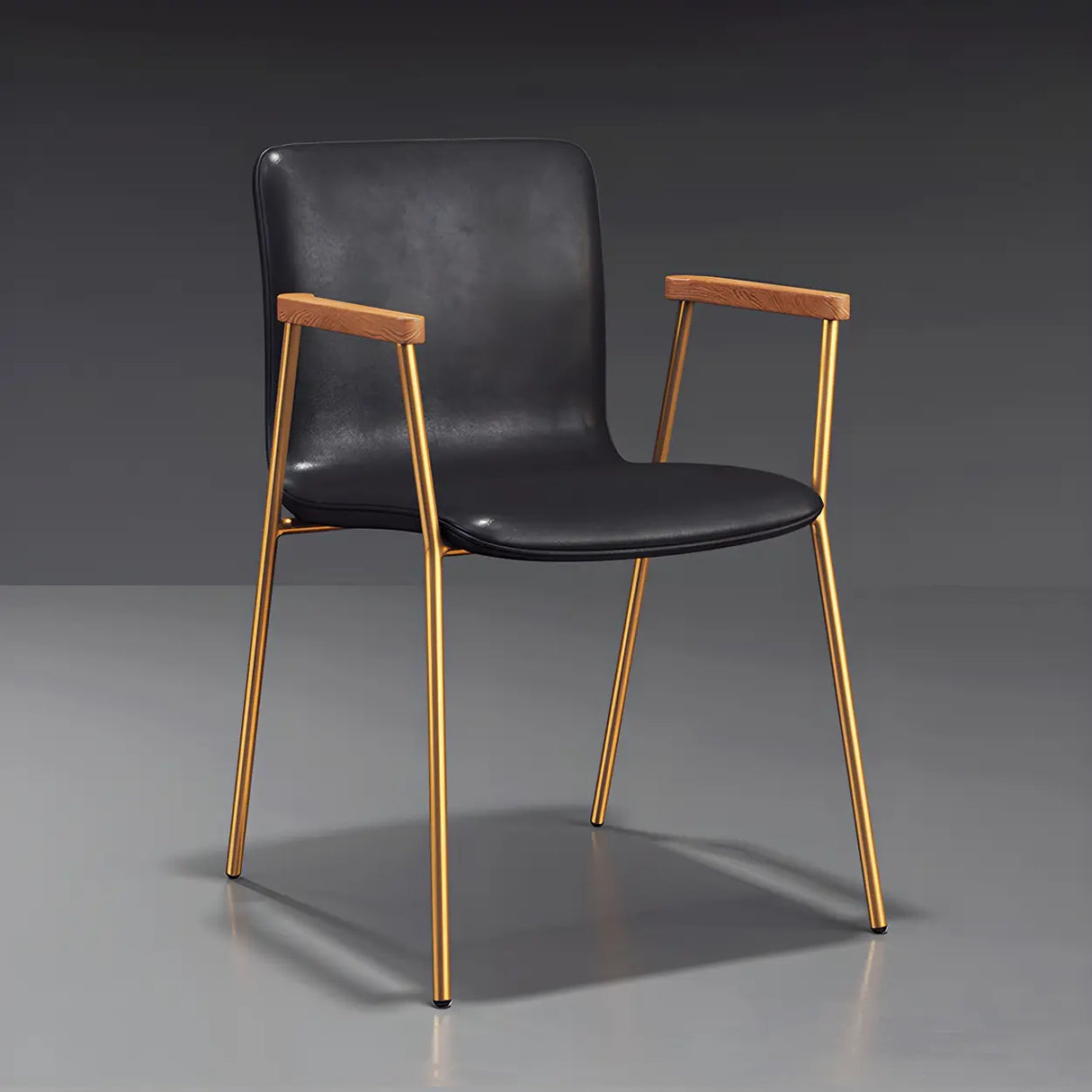 Solid Back Leather Upholstered Armrest Dining Chair Image - 20