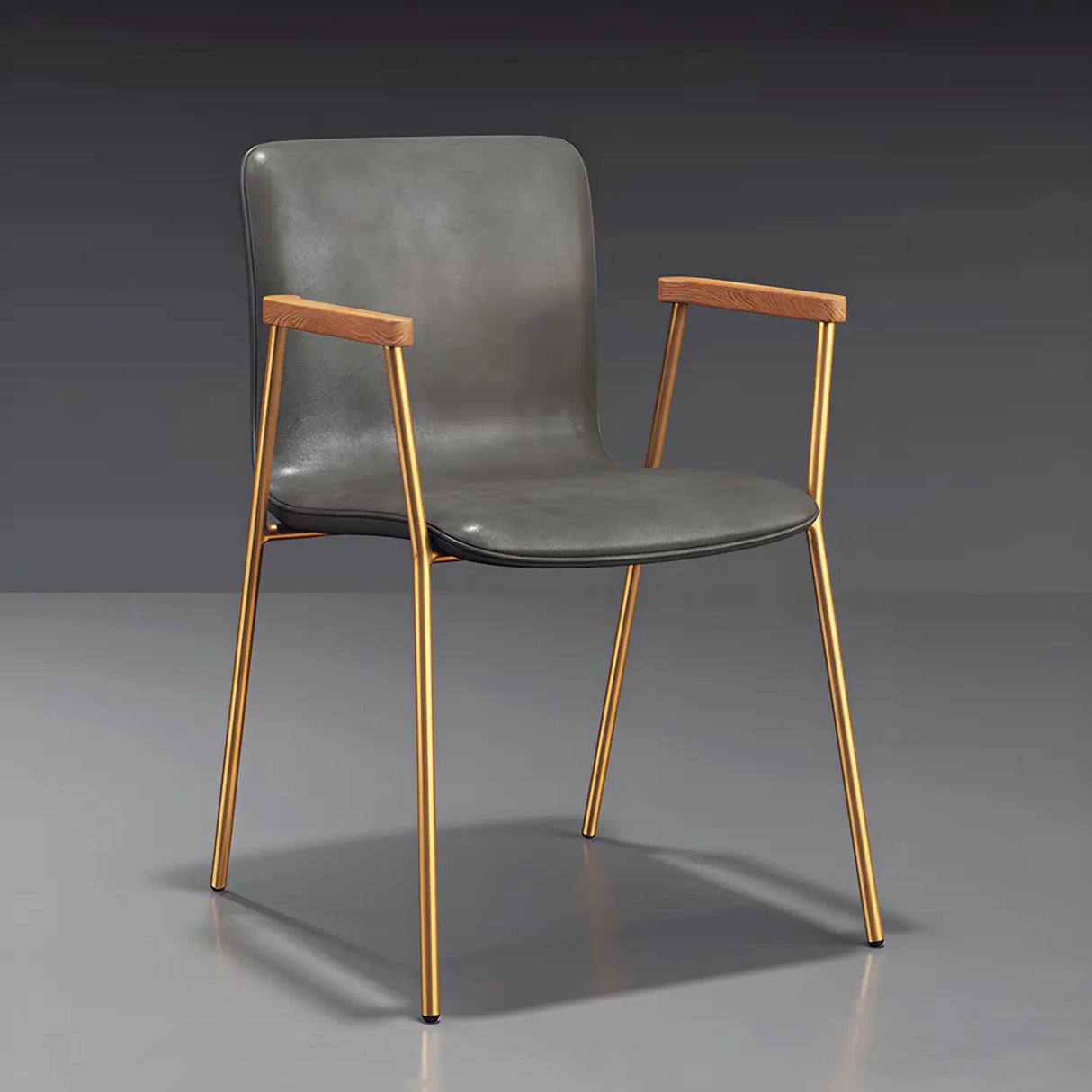 Solid Back Leather Upholstered Armrest Dining Chair Image - 23