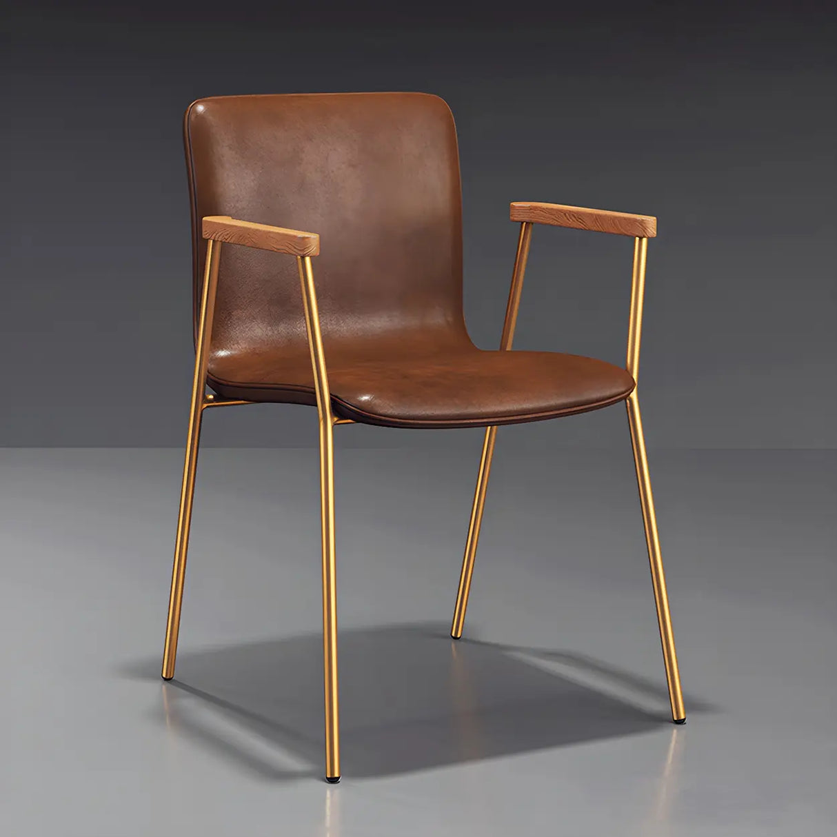 Solid Back Leather Upholstered Armrest Dining Chair Image - 26