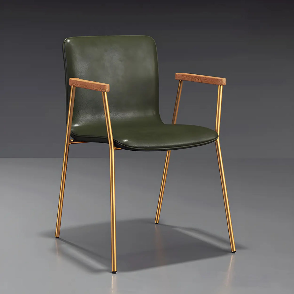 Solid Back Leather Upholstered Armrest Dining Chair Image - 29