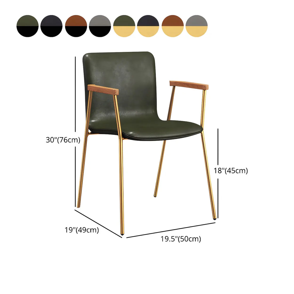 Solid Back Leather Upholstered Armrest Dining Chair