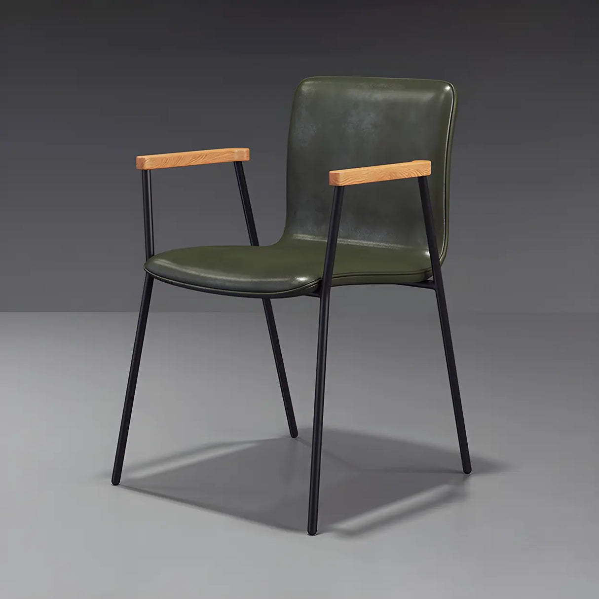 Solid Back Leather Upholstered Armrest Dining Chair Image - 7