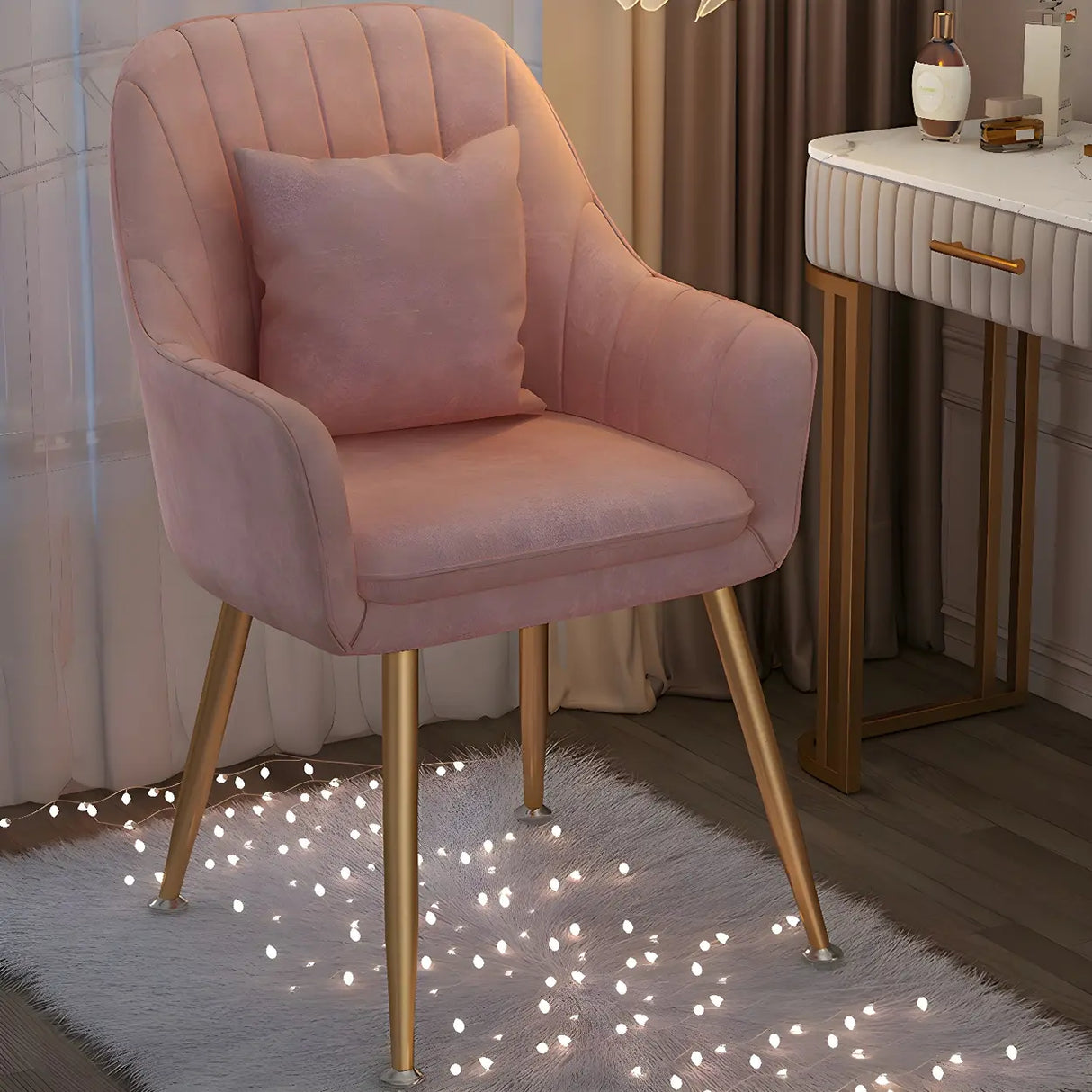 Solid Back Metal Leg Upholstered Dining Arm Chair Image - 1