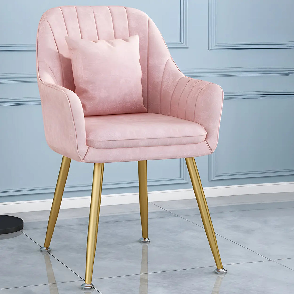 Solid Back Metal Leg Upholstered Dining Arm Chair Image - 14