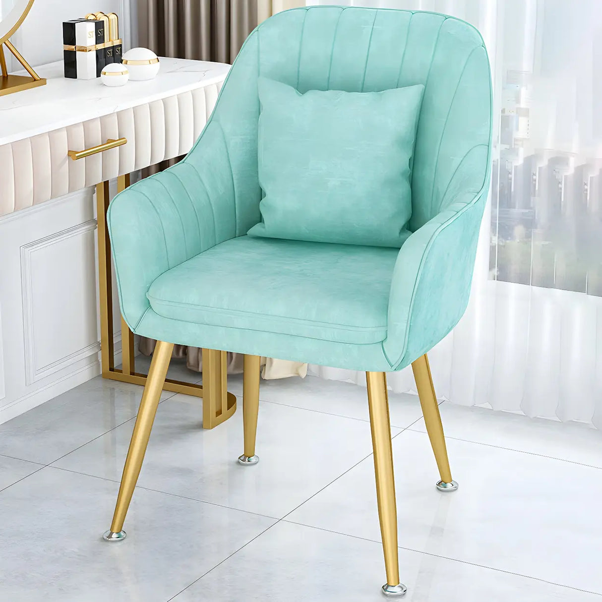 Solid Back Metal Leg Upholstered Dining Arm Chair Image - 15