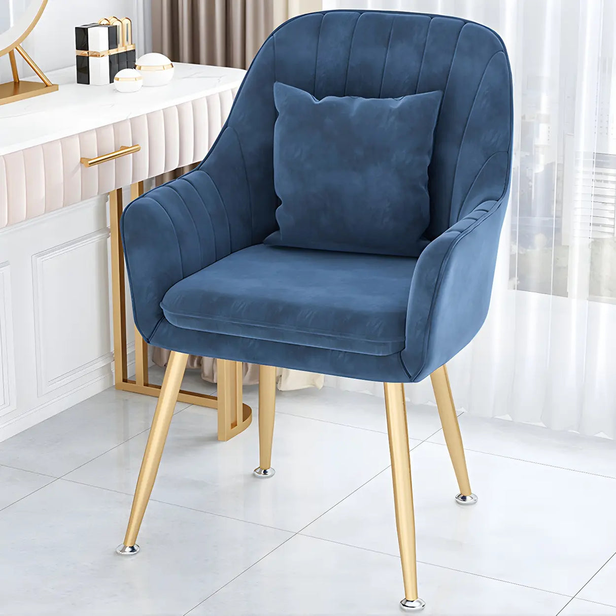 Solid Back Metal Leg Upholstered Dining Arm Chair Image - 17