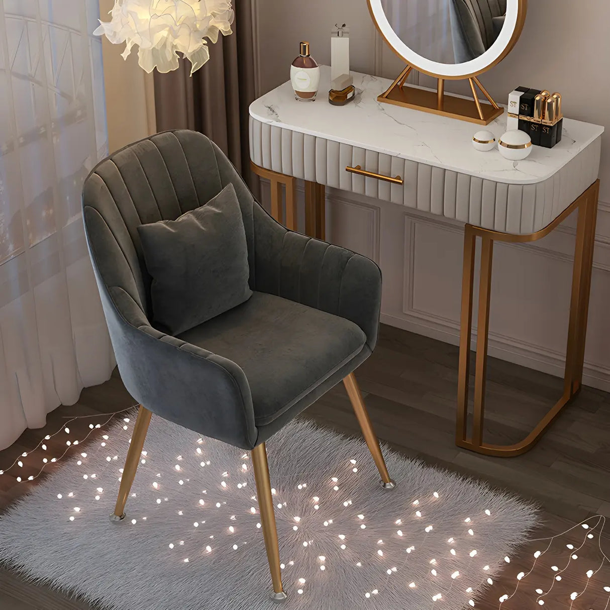 Solid Back Metal Leg Upholstered Dining Arm Chair Image - 18