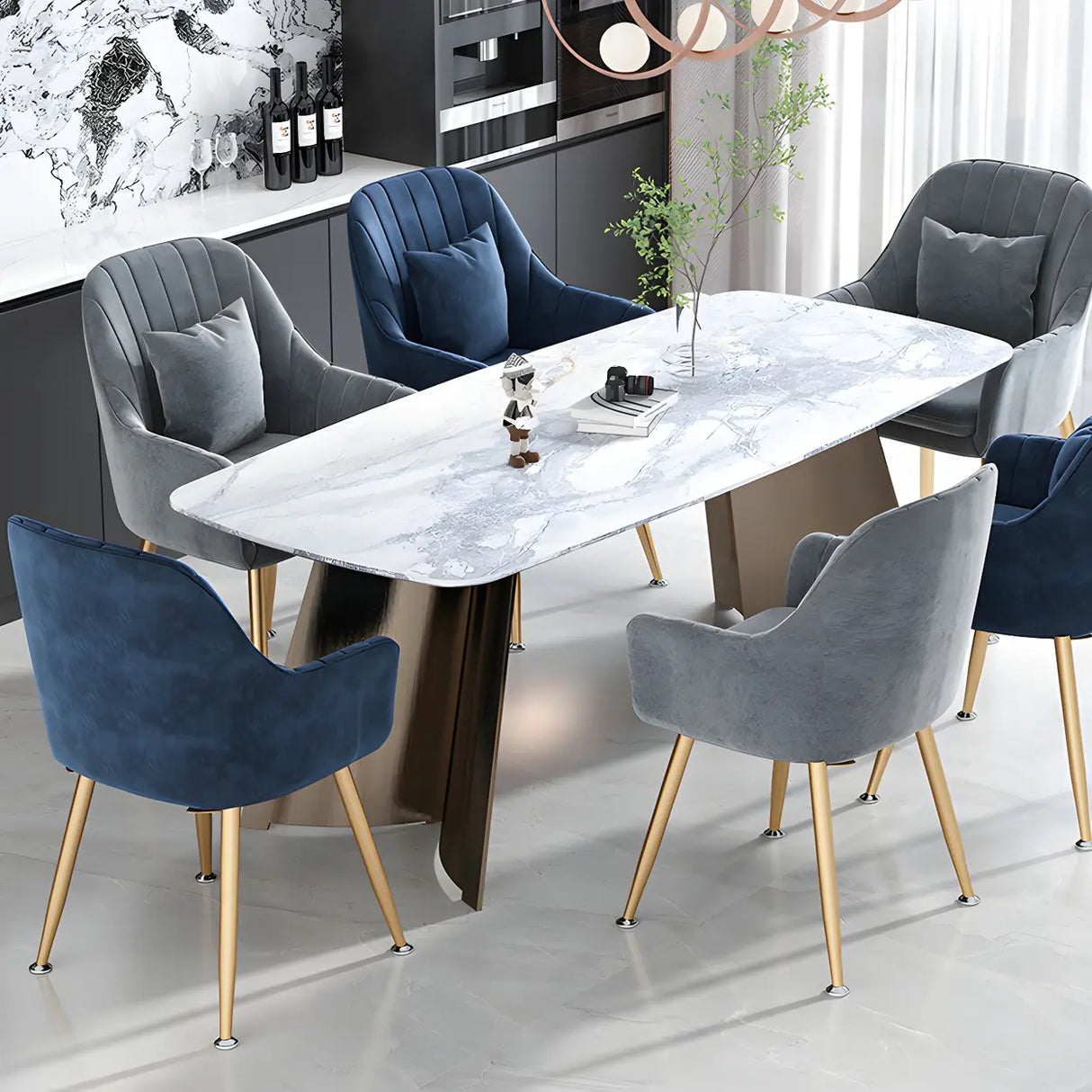 Solid Back Metal Leg Upholstered Dining Arm Chair Image - 20