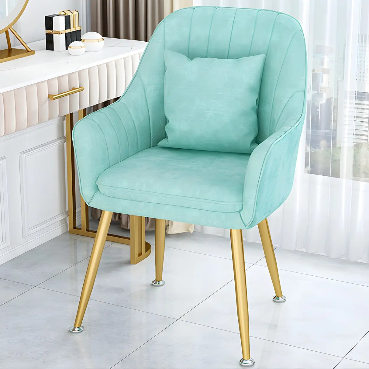 Solid Back Metal Leg Upholstered Dining Arm Chair Image - 23