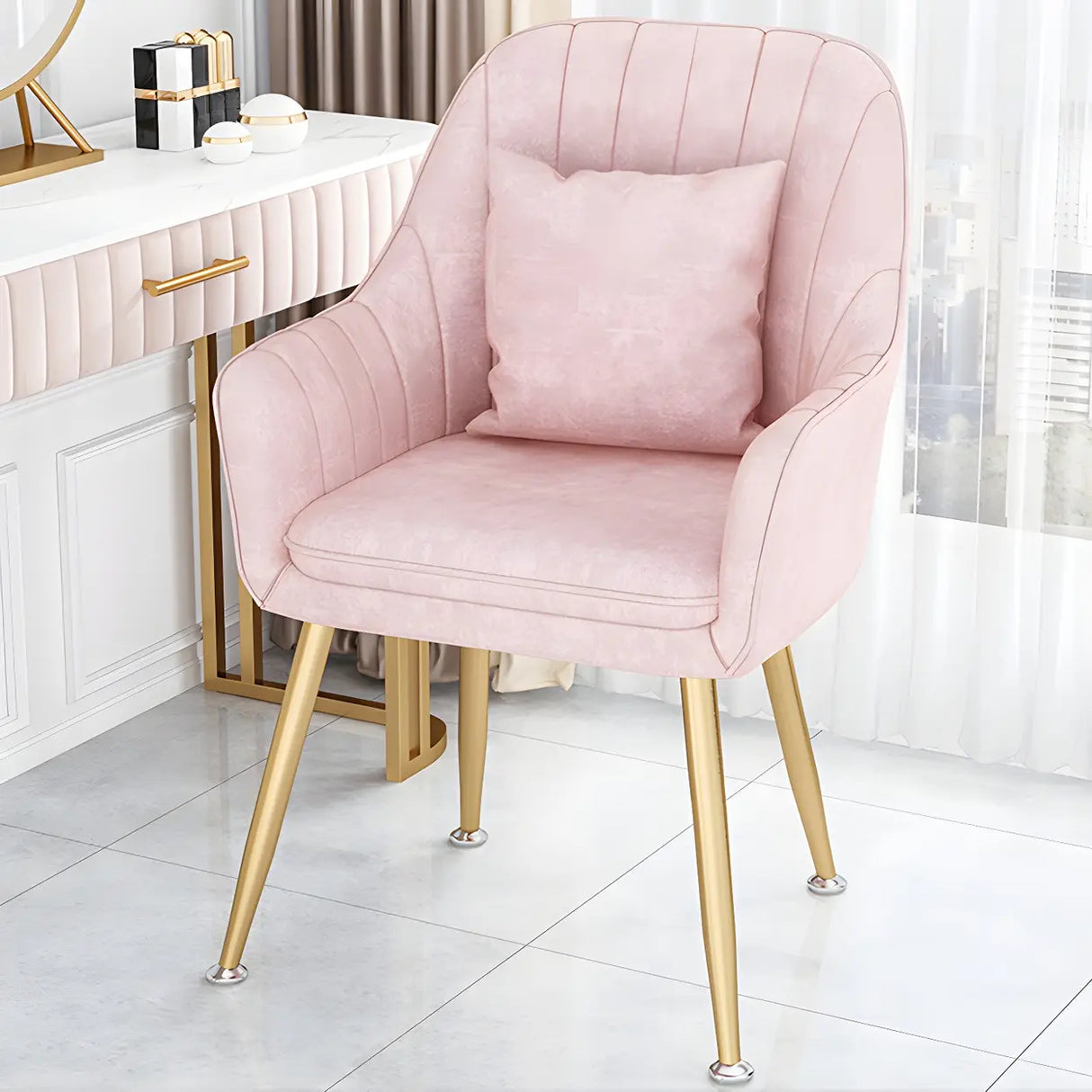 Solid Back Metal Leg Upholstered Dining Arm Chair Image - 25