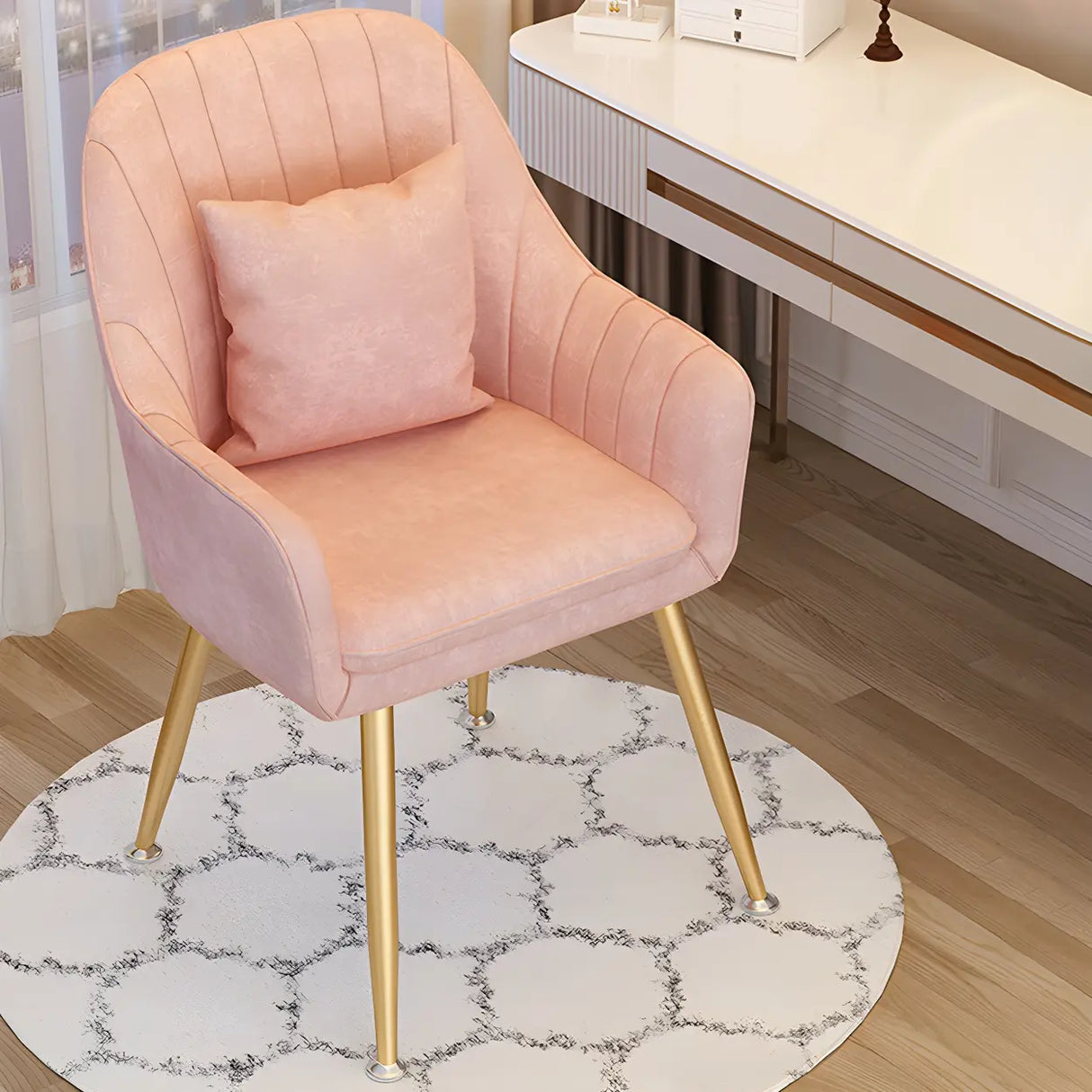 Solid Back Metal Leg Upholstered Dining Arm Chair Image - 3