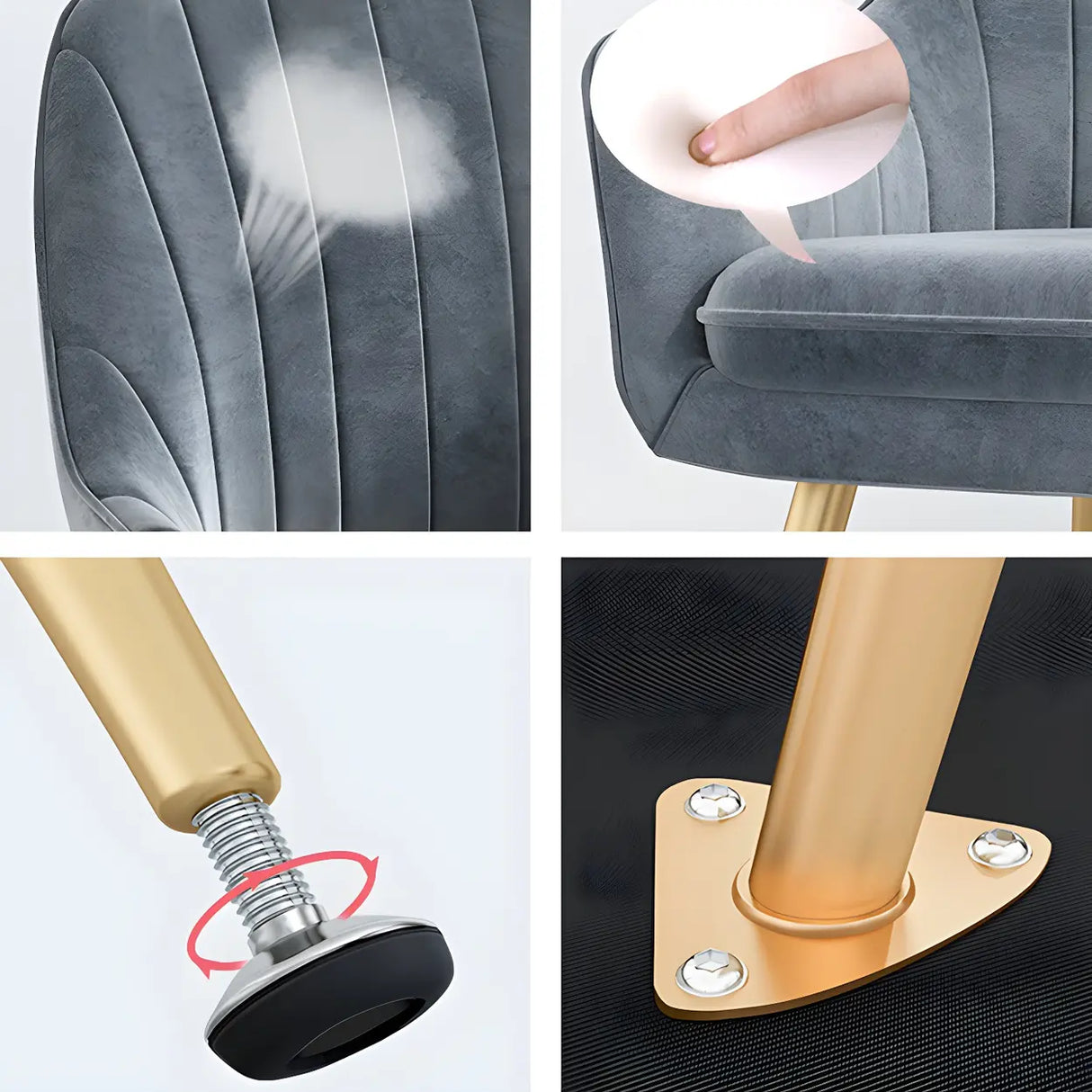 Solid Back Metal Leg Upholstered Dining Arm Chair Image - 5