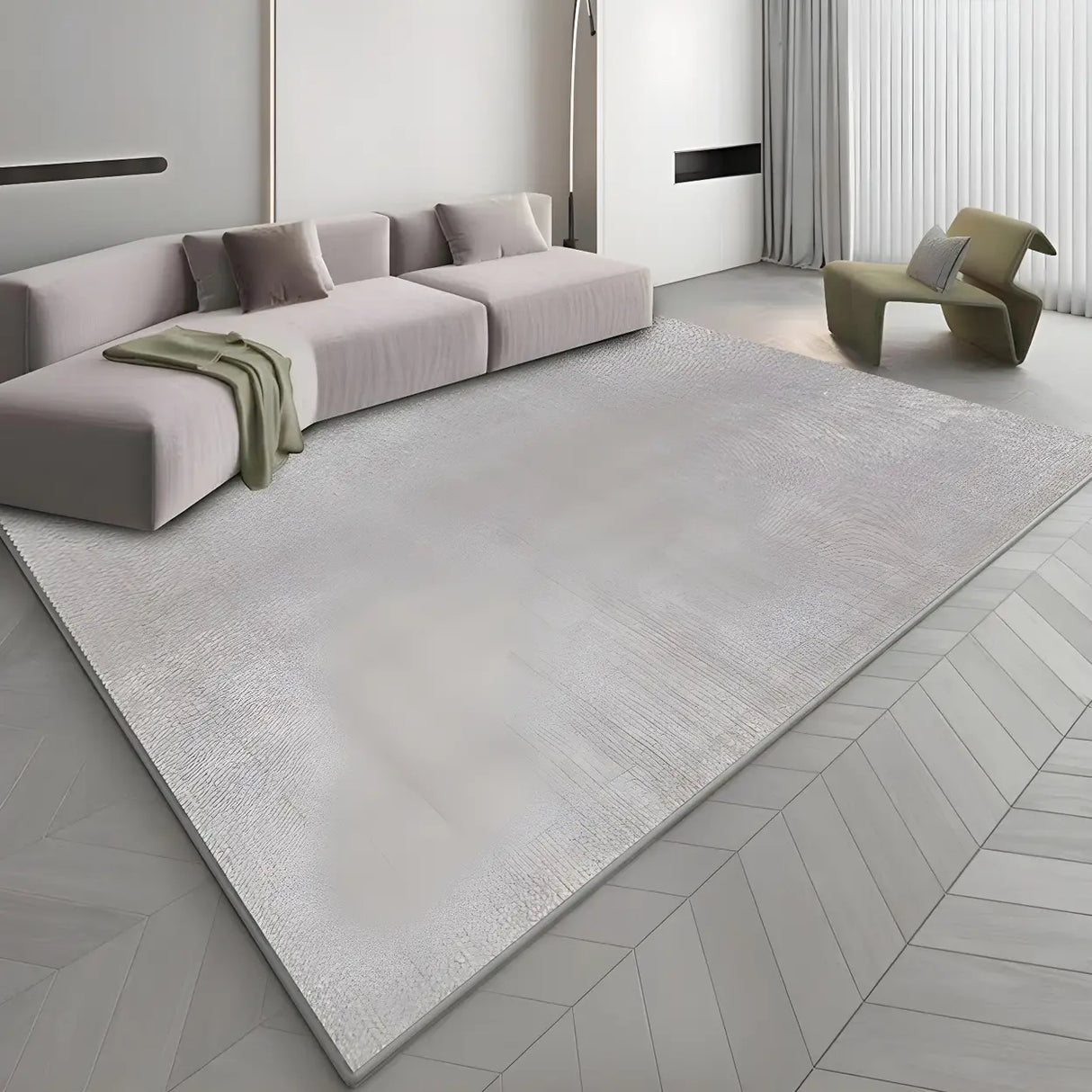 Solid Color Gray Modern Rectangular Polyester Area Rug Image - 1