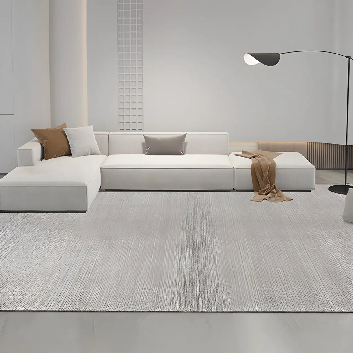 Solid Color Gray Modern Rectangular Polyester Area Rug Image - 10