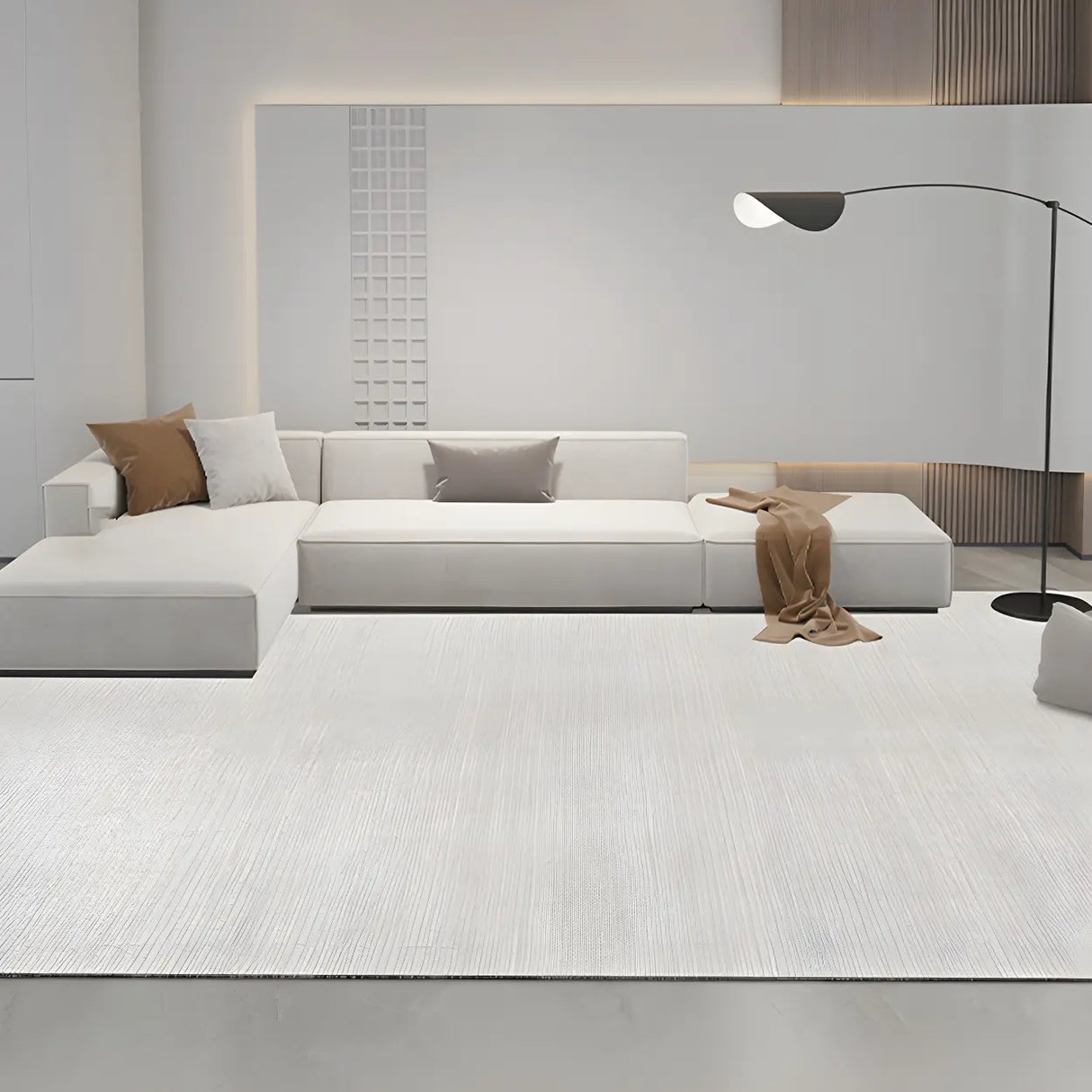 Solid Color Gray Modern Rectangular Polyester Area Rug Image - 11